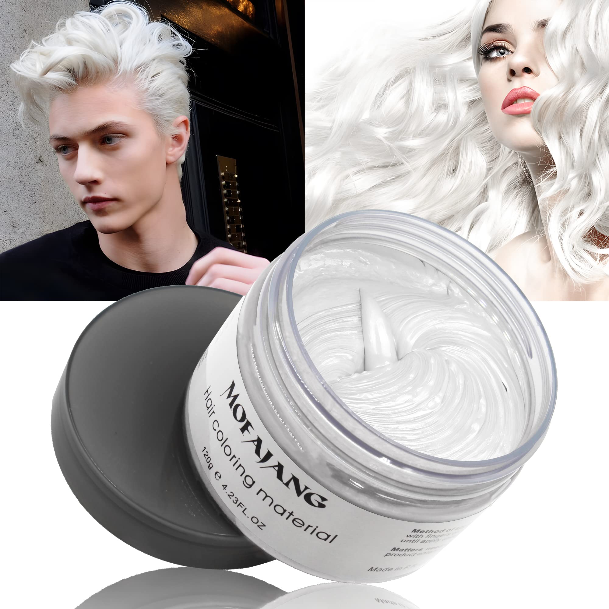 White Hair Color Wax Pomades 4.23 oz - Natural Hair Coloring Wax Material Disposable Hair Styling Clays Ash for Cosplay, Party (