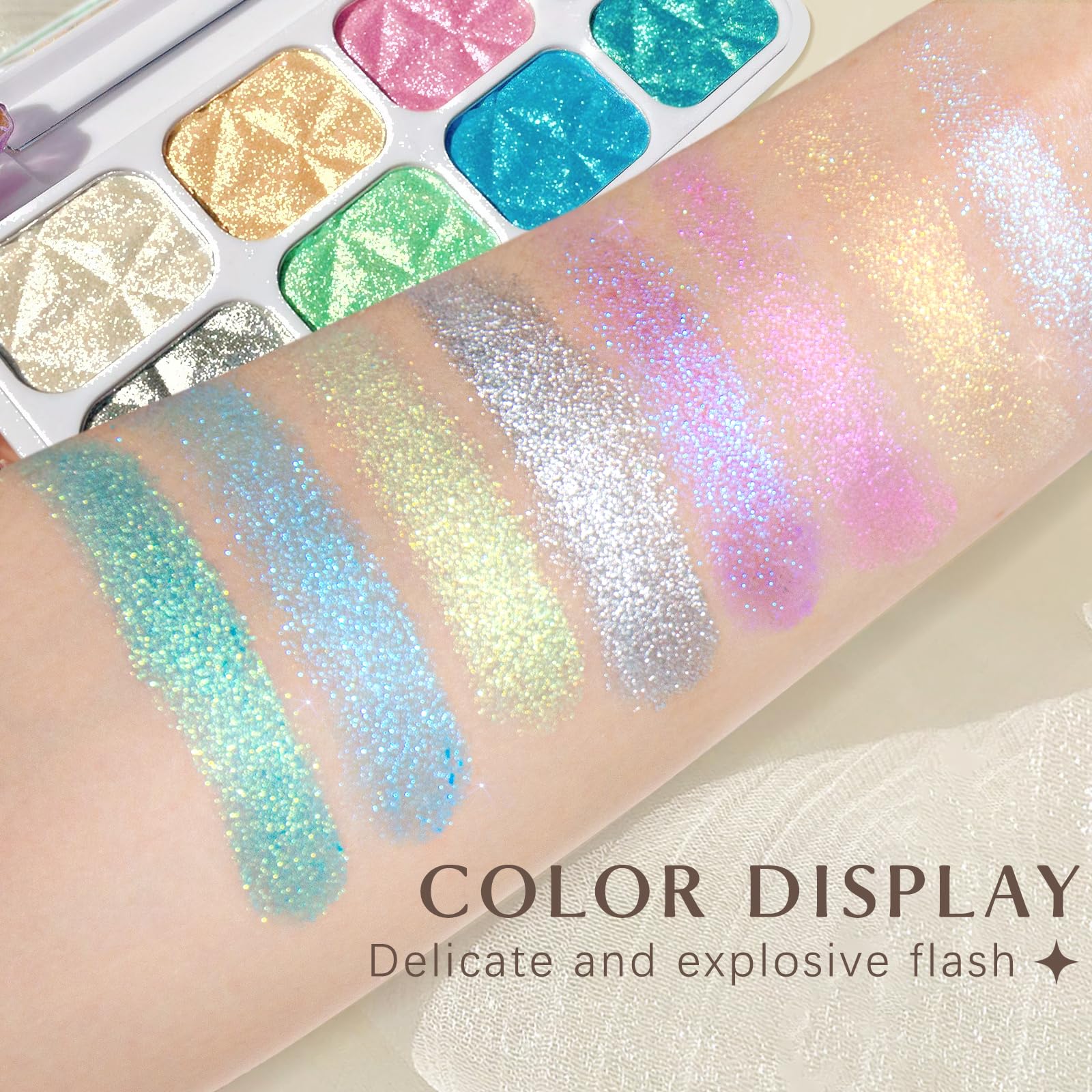 Hosaily 8 Colors Face Highlighter Makeup Palette Diamond Glitter Iluminadores De Maquillaje, Intense-Color Chameleon Eyeshadow R