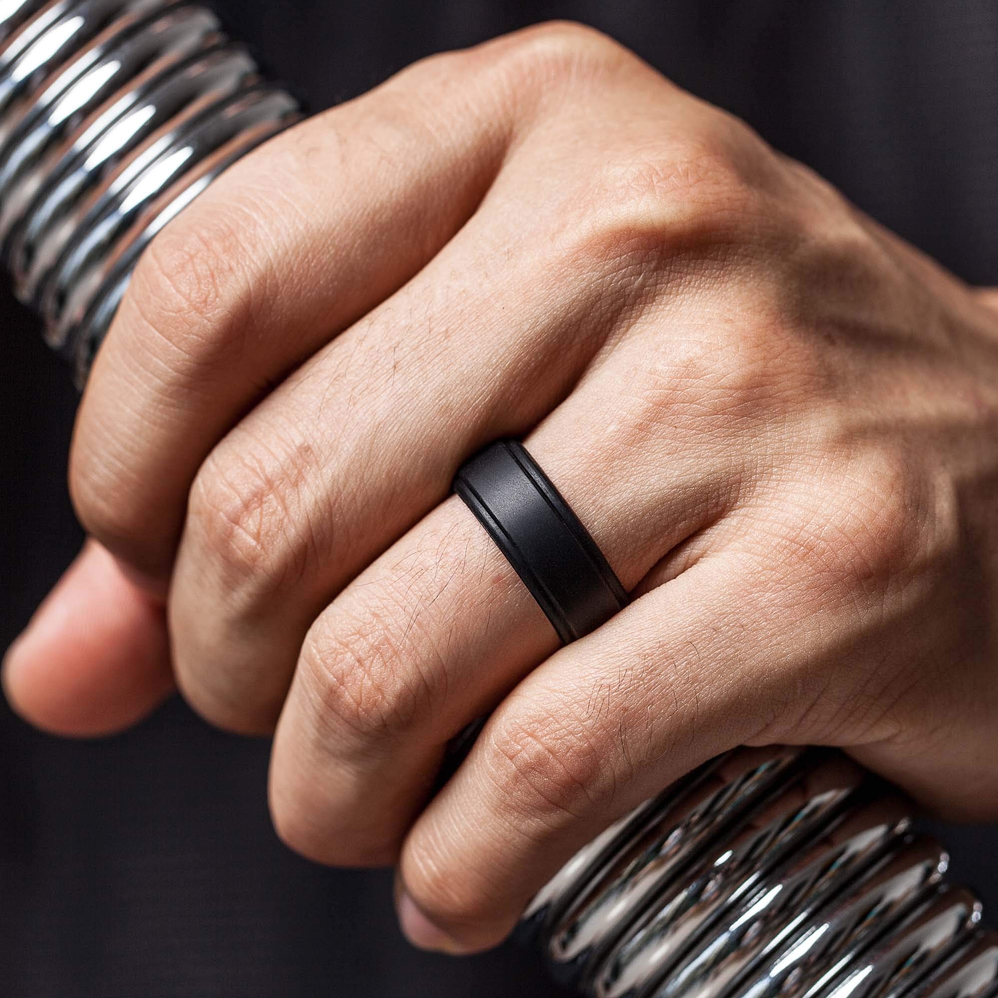 ThunderFit Silicone Wedding Ring for Men - 1 Ring (Black, 10.5-11 (20.6mm))
