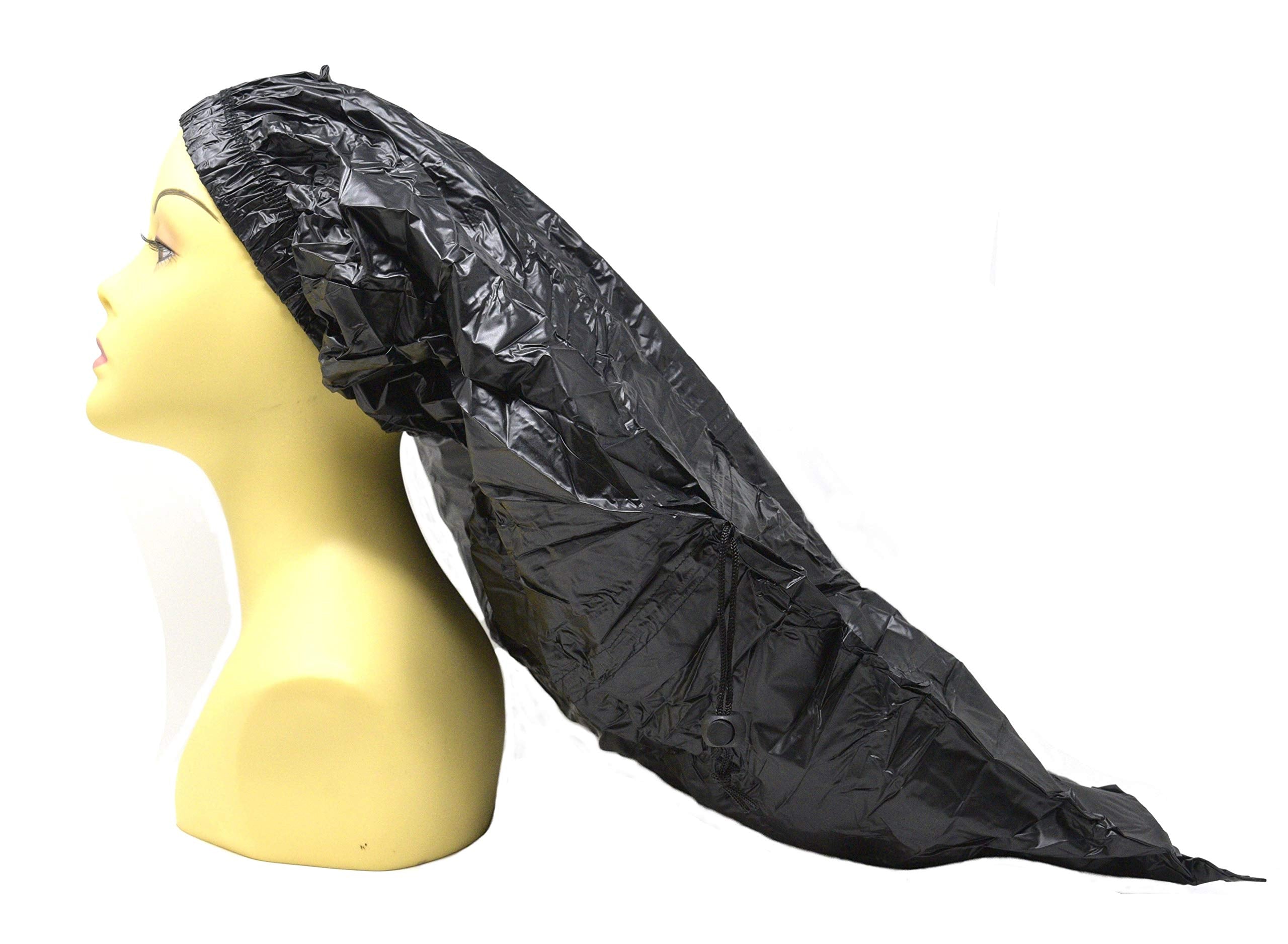 Annie - Ms. Remi Premium Adjustable And Foldable Braid Shower Cap With Drying Loop (Black, 25'' X 18.5'')