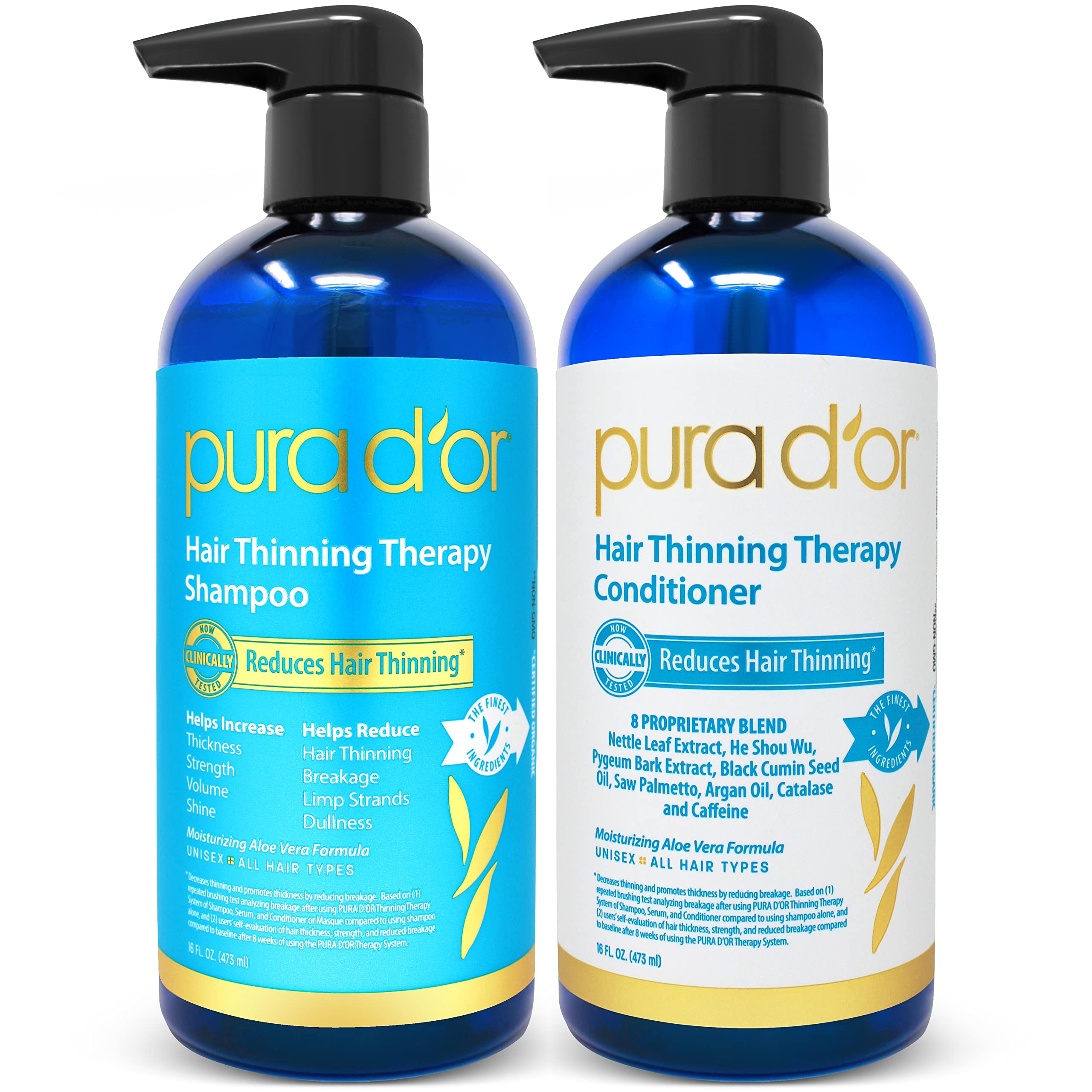 PURA D'OR Hair Thinning Therapy Biotin Shampoo and Conditioner Set, CLINICALLY TESTED Proven Results, DHT Blocker Hair Thickenin