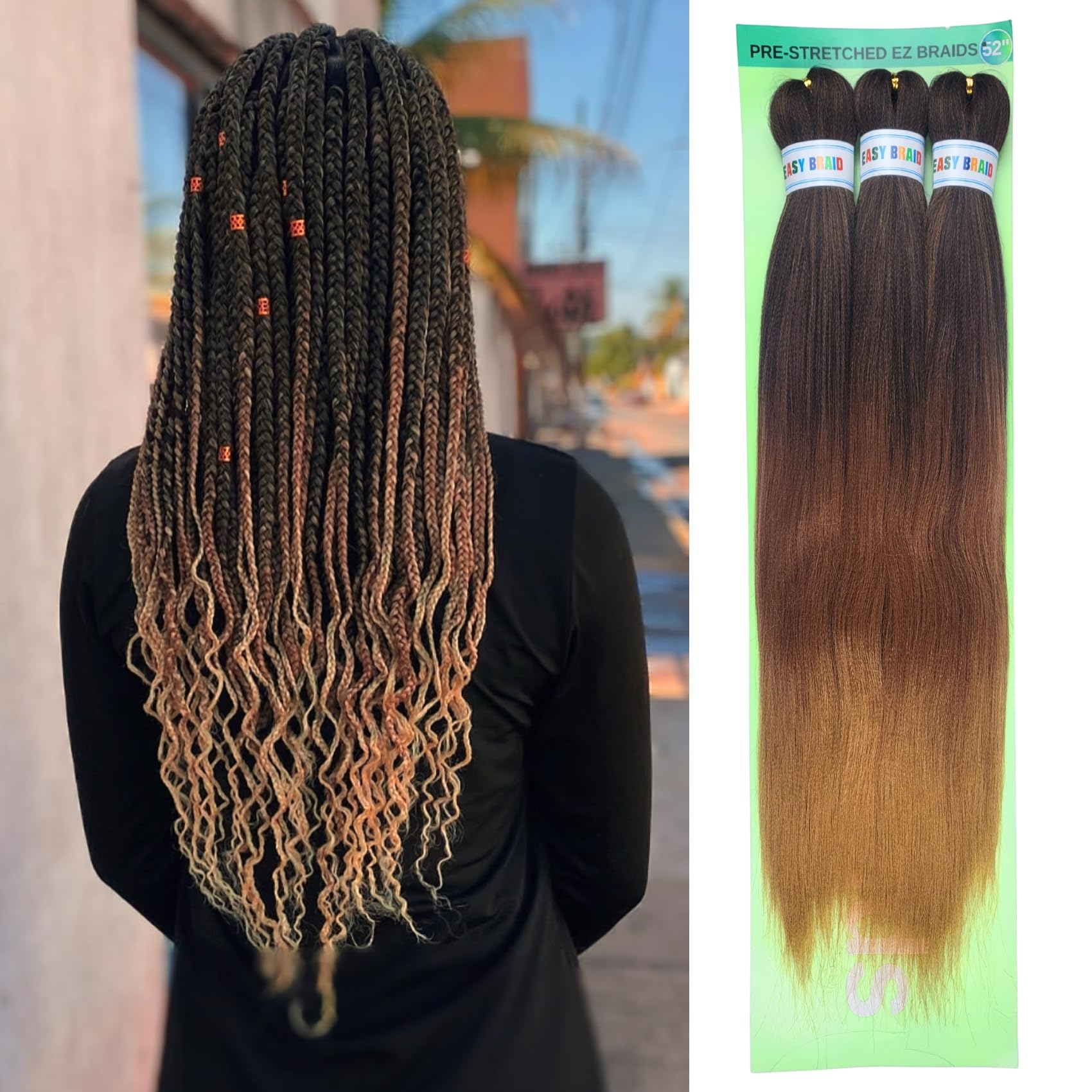 Brown Blonde Braiding Hair Pre Stretched 1B/30/27# Knotless Braids Hair Extension for Braiding