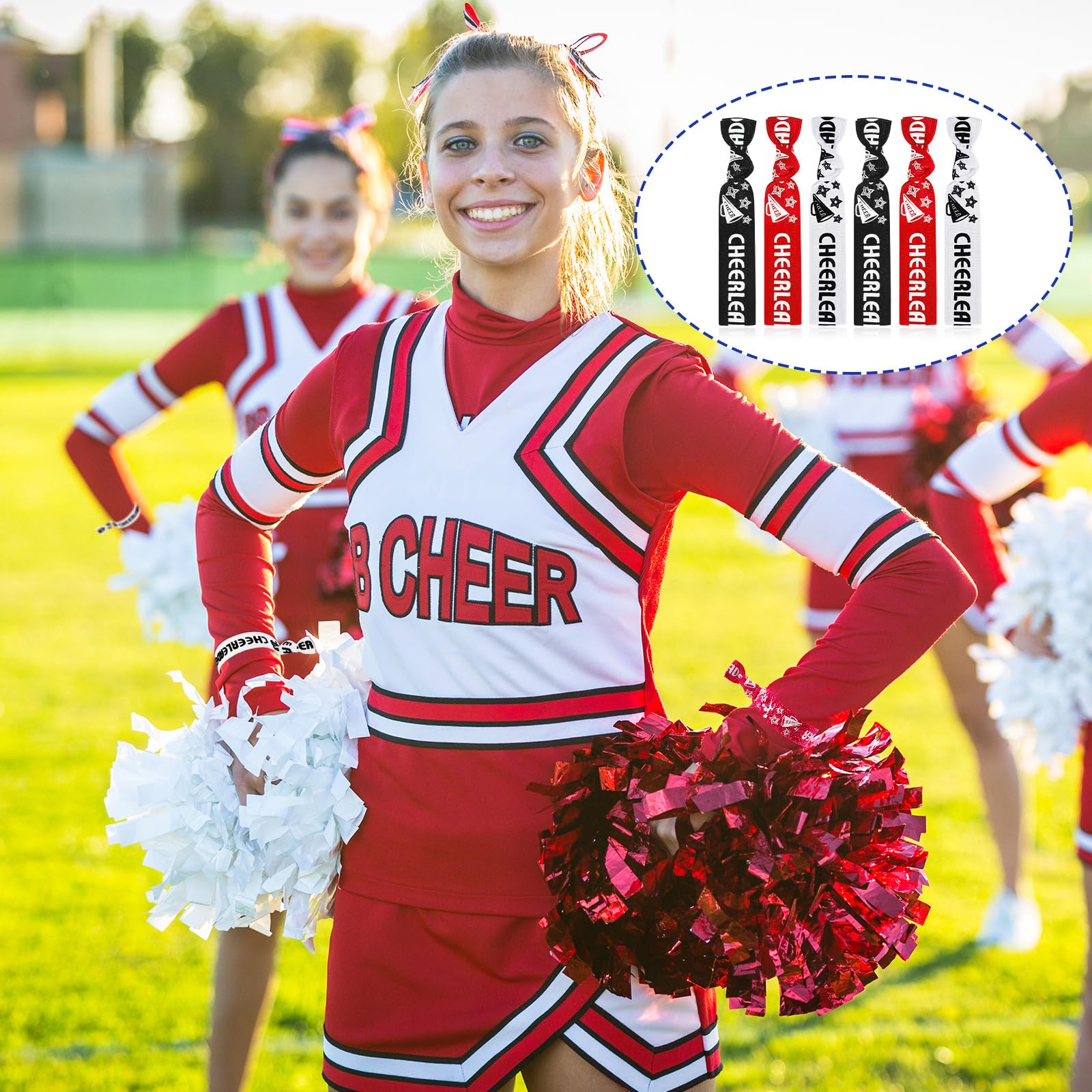 Taiyin 68 Pcs Cheer Hair Ties Bulk Cheer Bracelets Cheerleader Gifts Motivational Gifts Wristbands For Cheer Squad Party Favors,