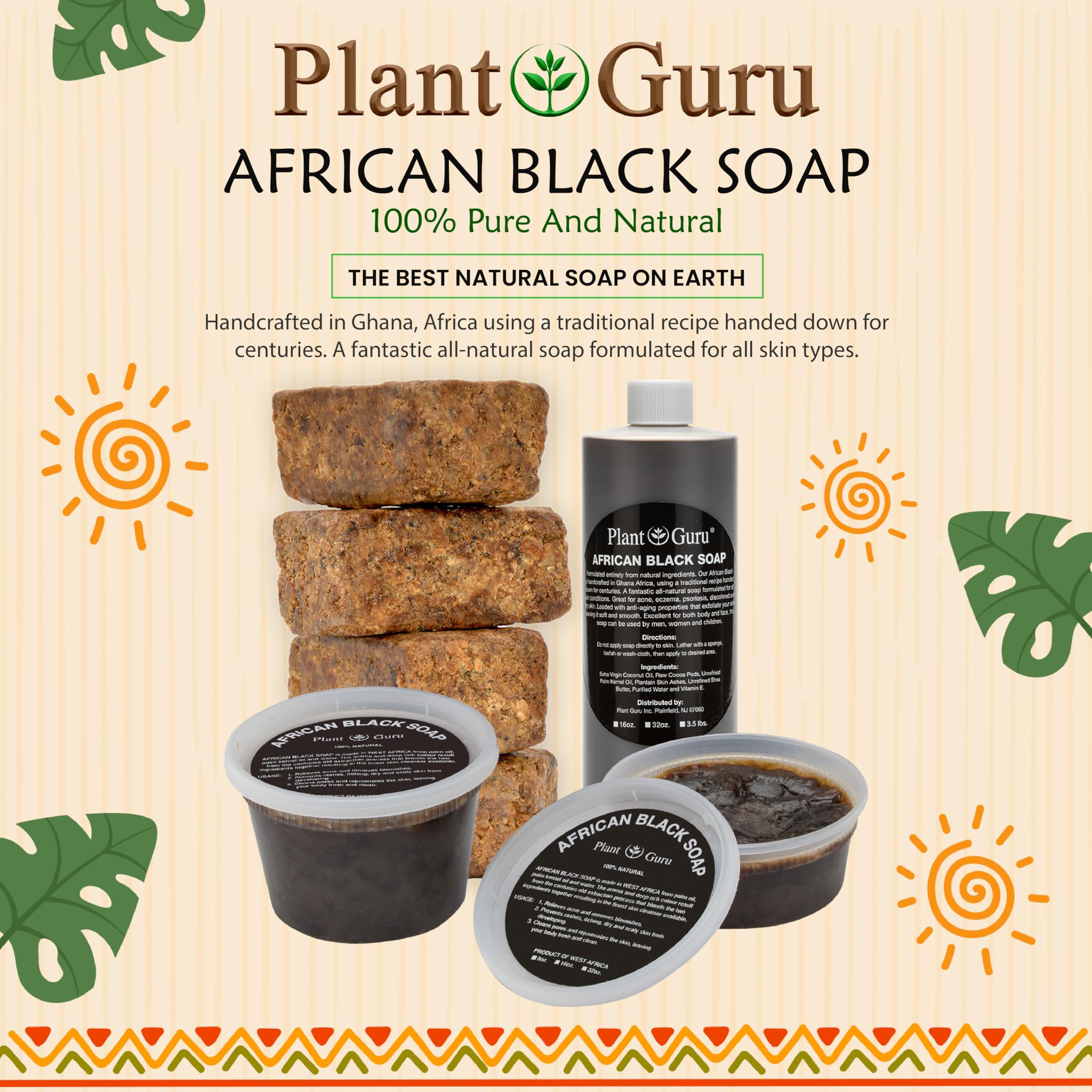 Raw African Black Soap Bar 8 Oz. - 100% Pure Natural From Ghana. Acne Treatment, Aids Against Eczema & Psoriasis, Dry Skin, Scar