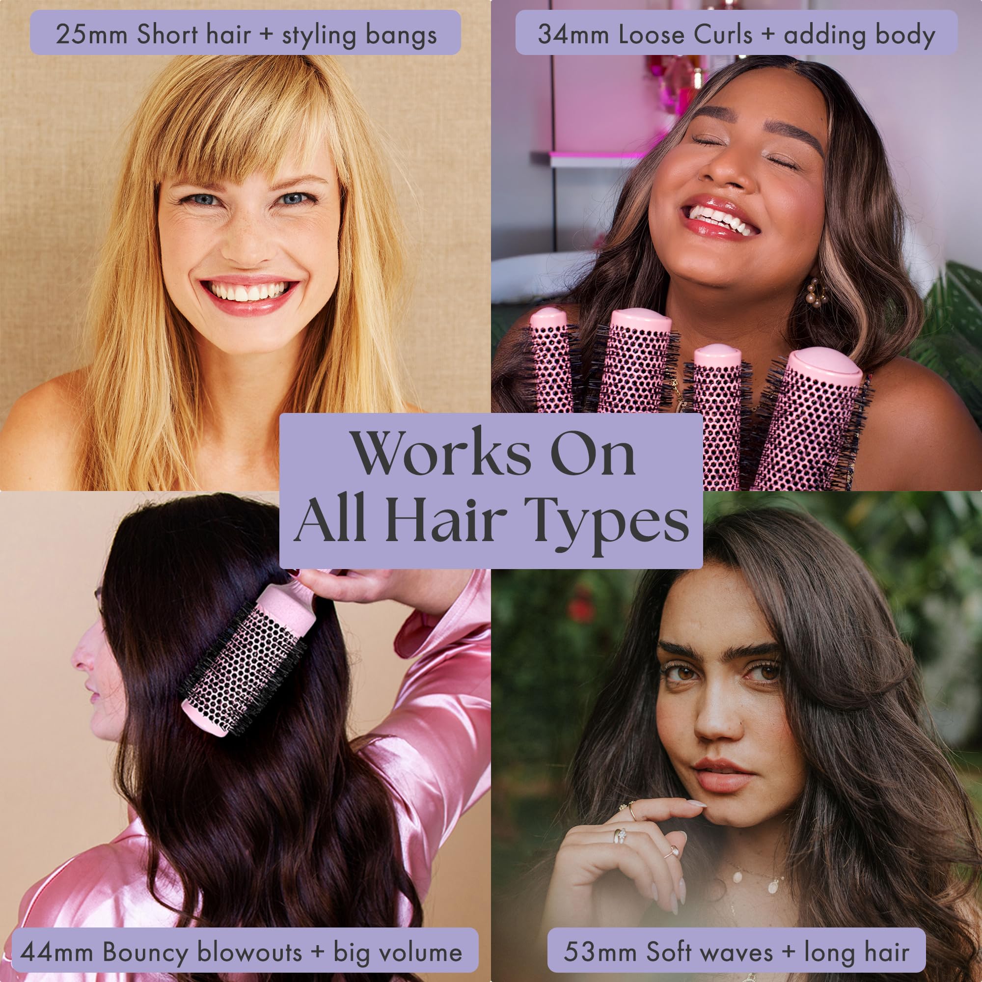 Round Brush Set for Women - Luxury Hair Brushes - Blowout Round Barrel Hairbrush for Blow Drying by Lily England - The Ideal gif