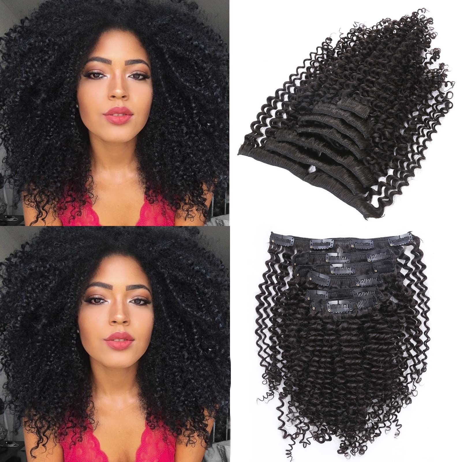 Caliee Natural Looking Real Human Hair Kinky Curly Clip ins Extensions for African American Black Women, 18 Inch 7 Pcs/120 Gram 