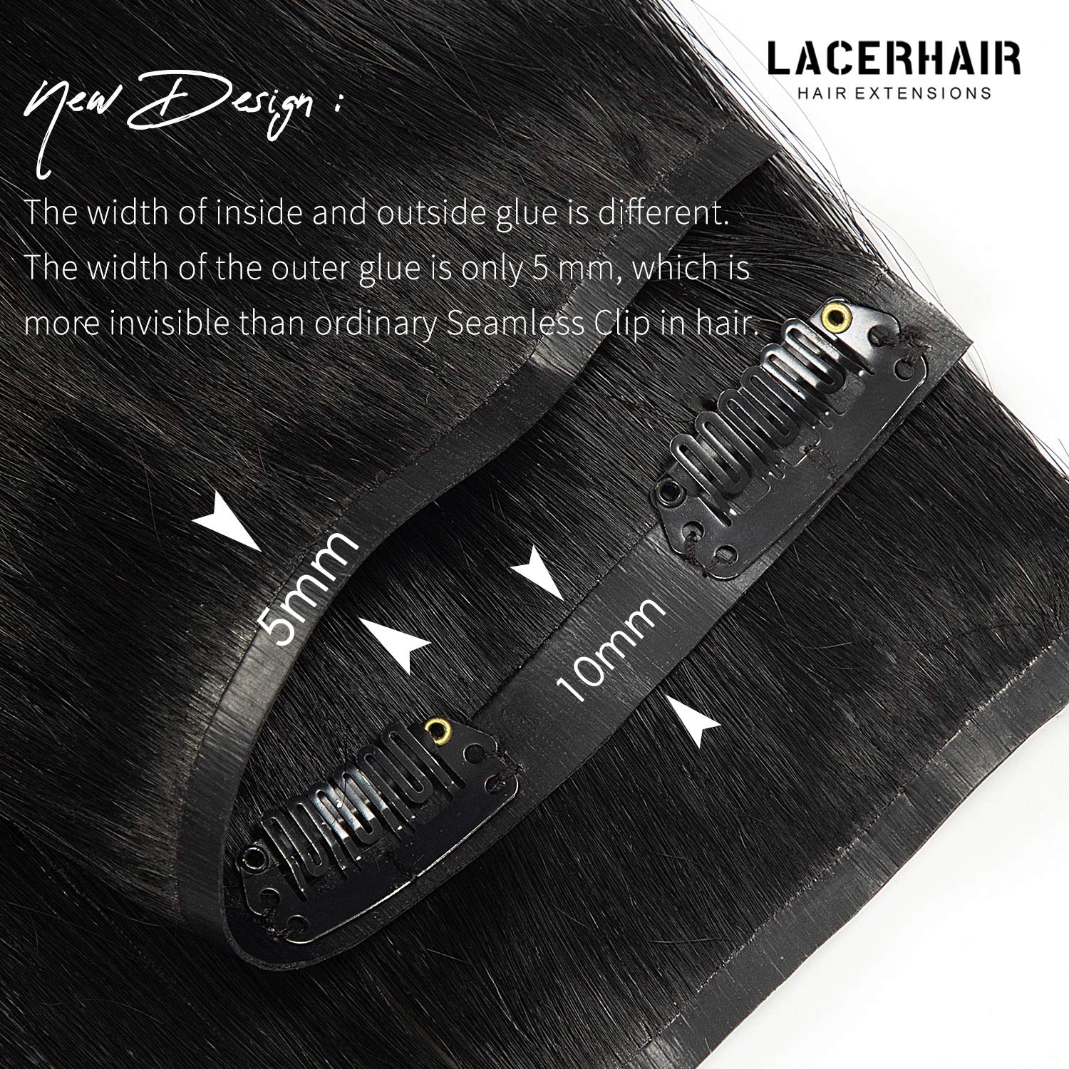 Lacer Hair Glam Seamless Clip in Hair Extensions Natural Off Black Human Hair Extensions 110g 7pcs 20 Inch Clip in Human Hair wi