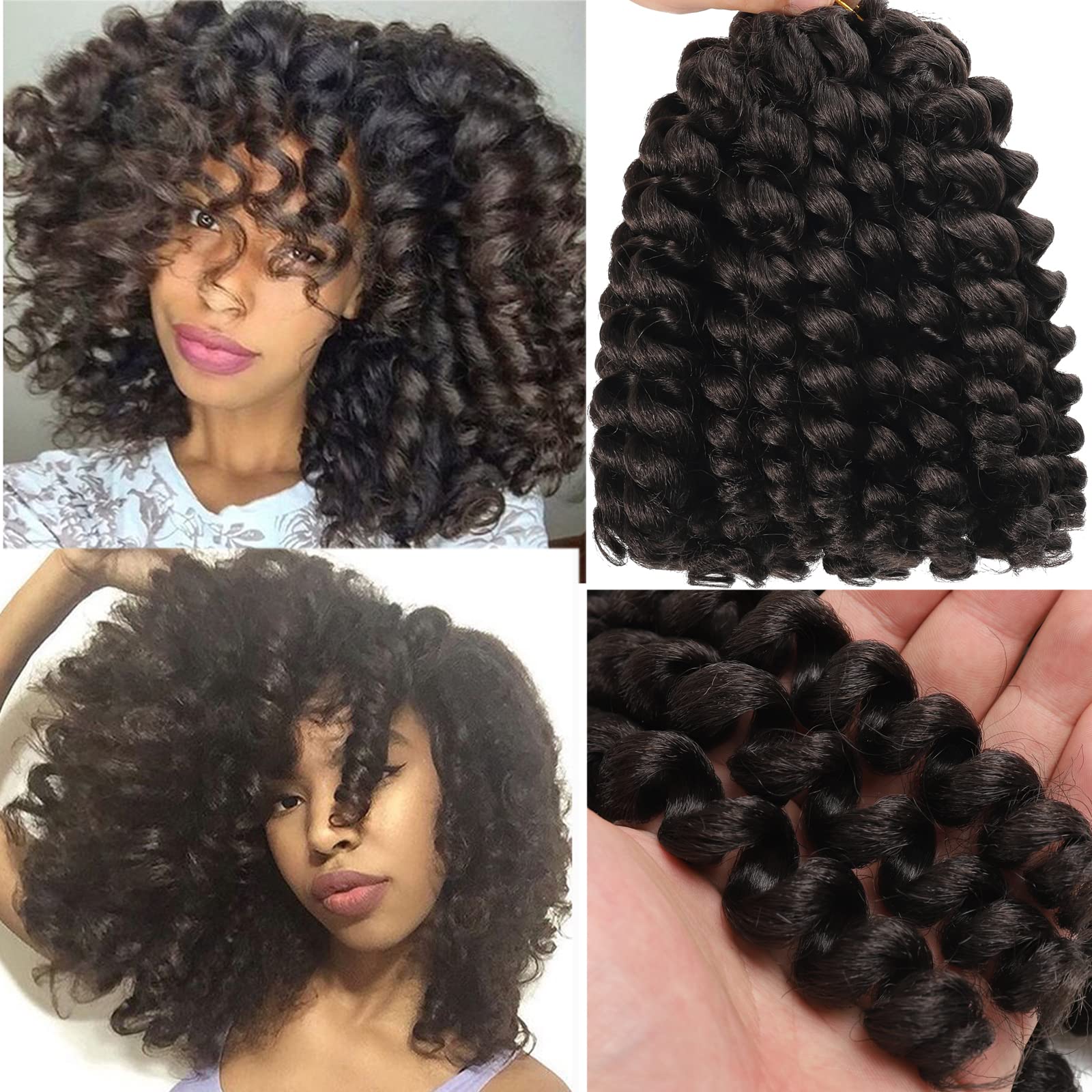 100 Strands 2X Ringlet Wand curl Jamaican Bounce 8 inch Dark Brown Synthetic crochet Hair Extensions crochet Braiding Hair (8Inc