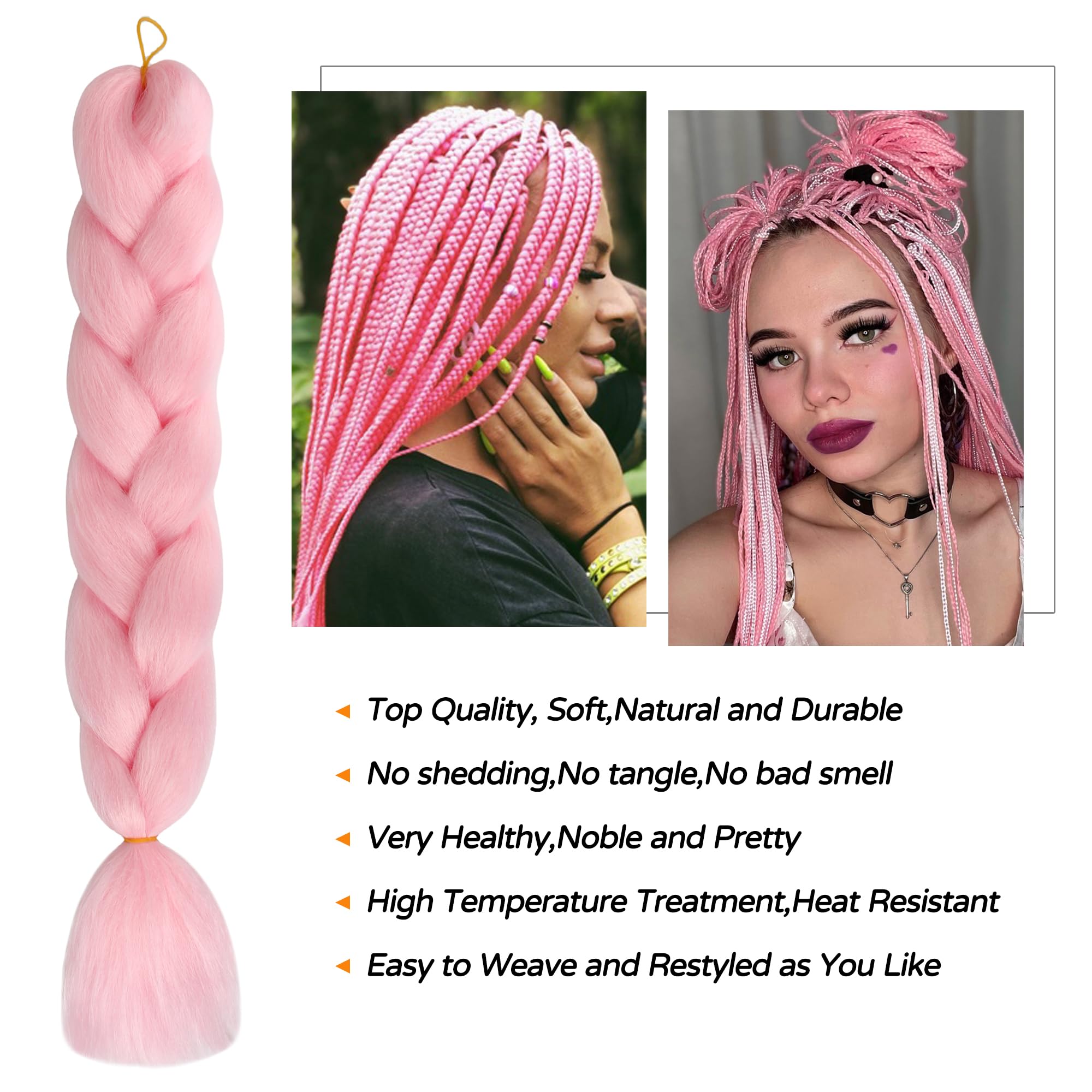 Pink Braiding Hair Extensions Synthetic Braid For Crochet Box Twist Hair For Women 24Inches 100G/Bundle(3 Bundles/Pack,Pink)