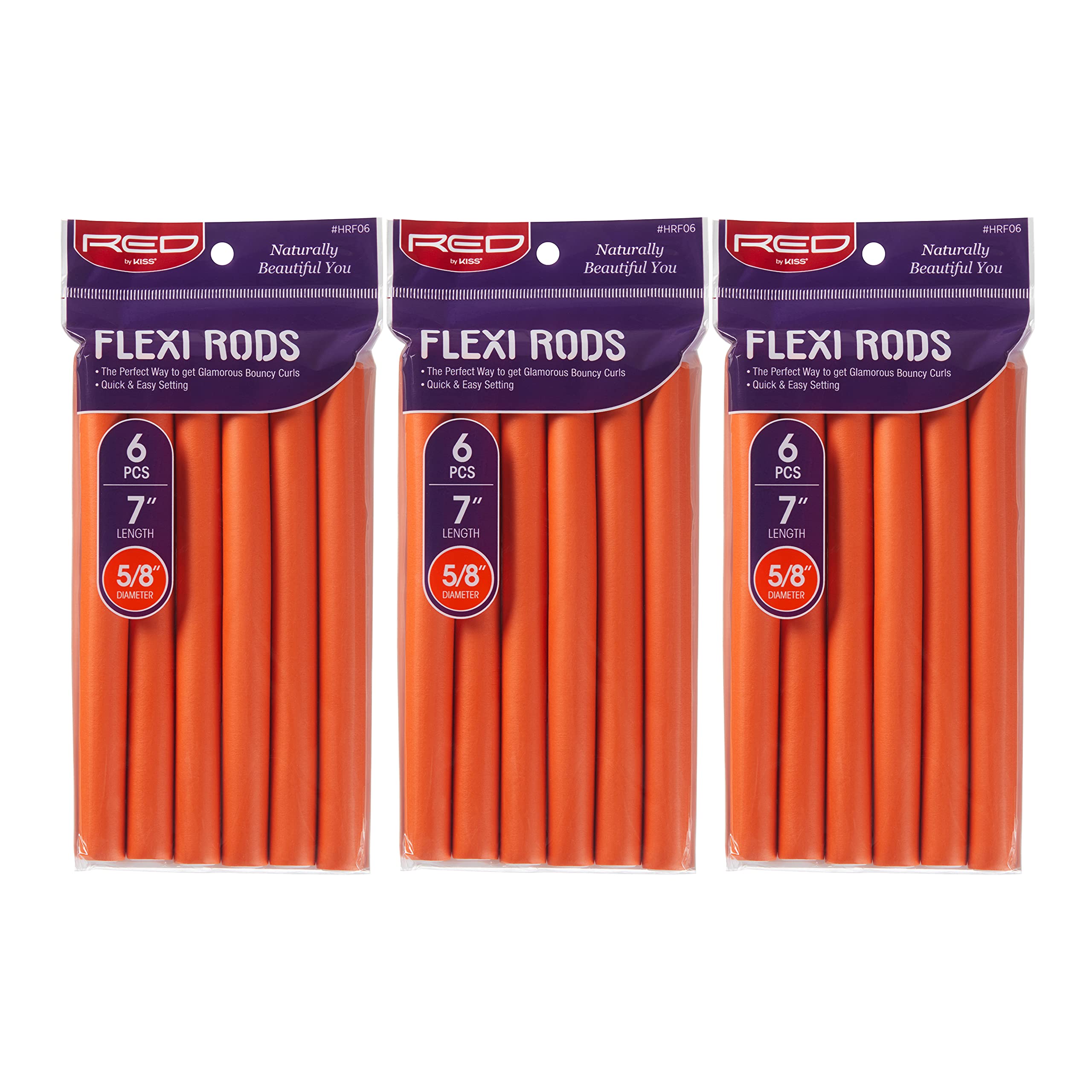 Red by Kiss Flexi Rods 7, 5/8 Diameter  Heatless Hair Curler for 90S Glamorous Bouncy Curls Beach Waves, No Slips, Sleep Styl