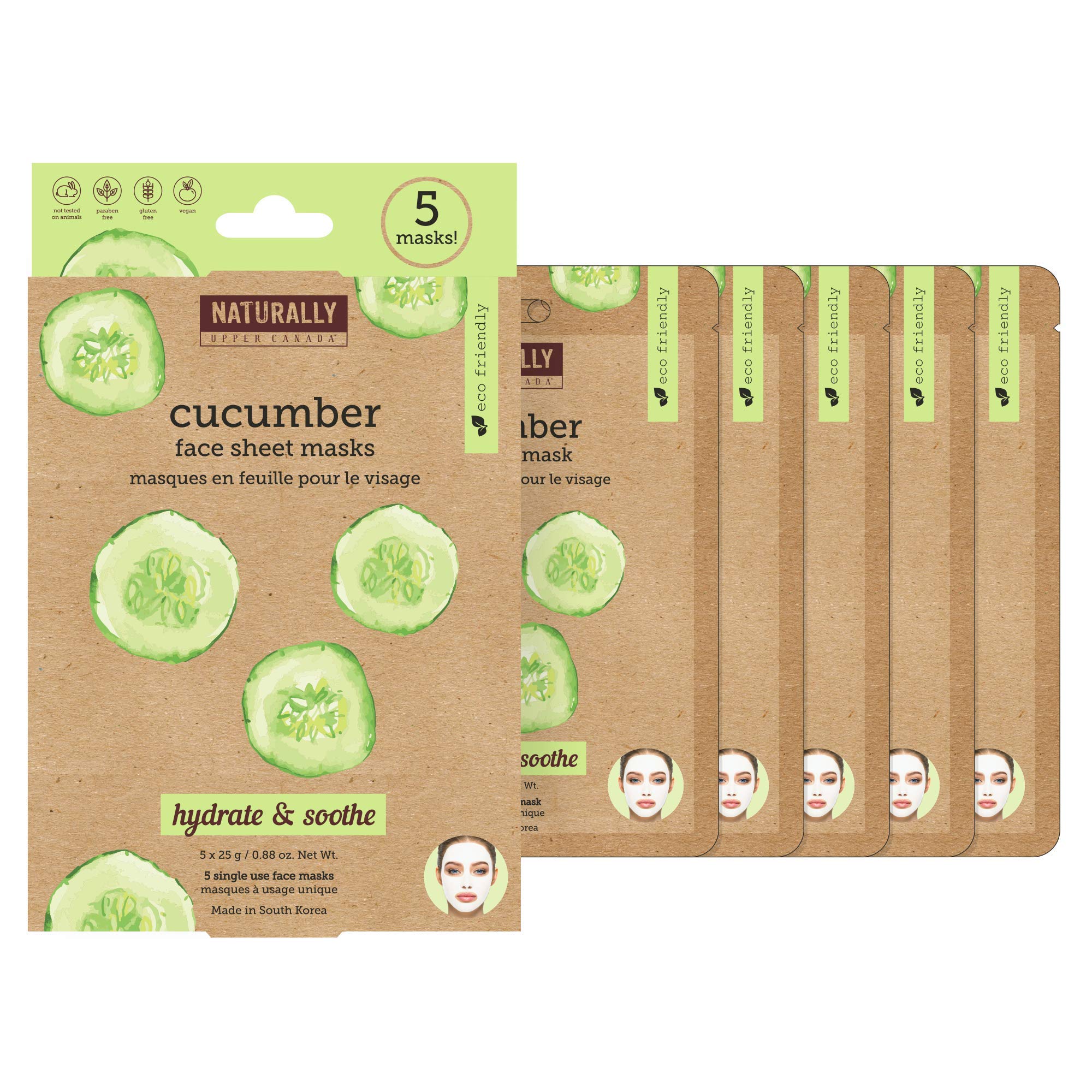 Naturally 30 Soothing Cucumber Infused Sheet Mask, 5 Sheet Masks Included