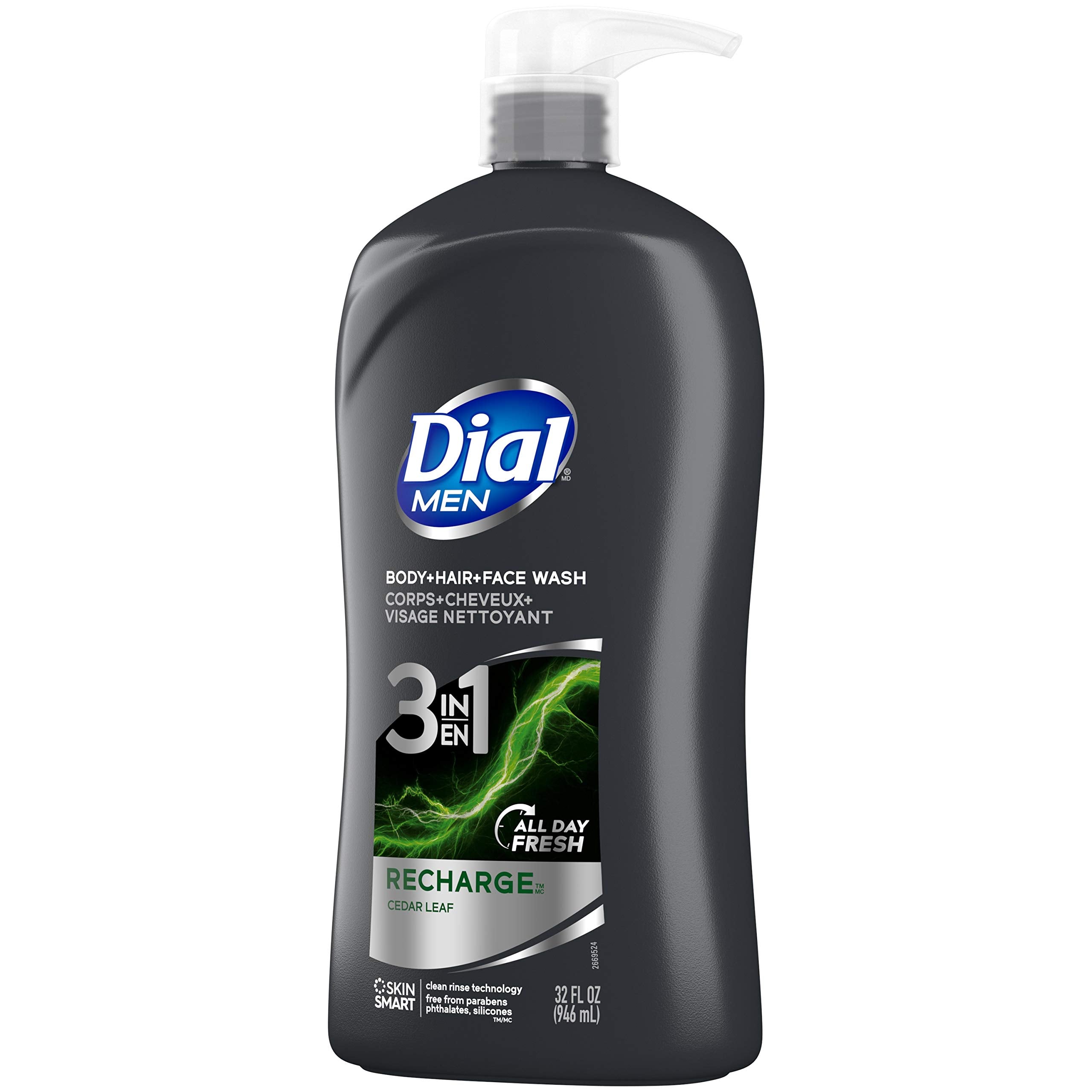 Dial Men 3In1 Body, Hair And Face Wash, Recharge, 32 Fl Oz