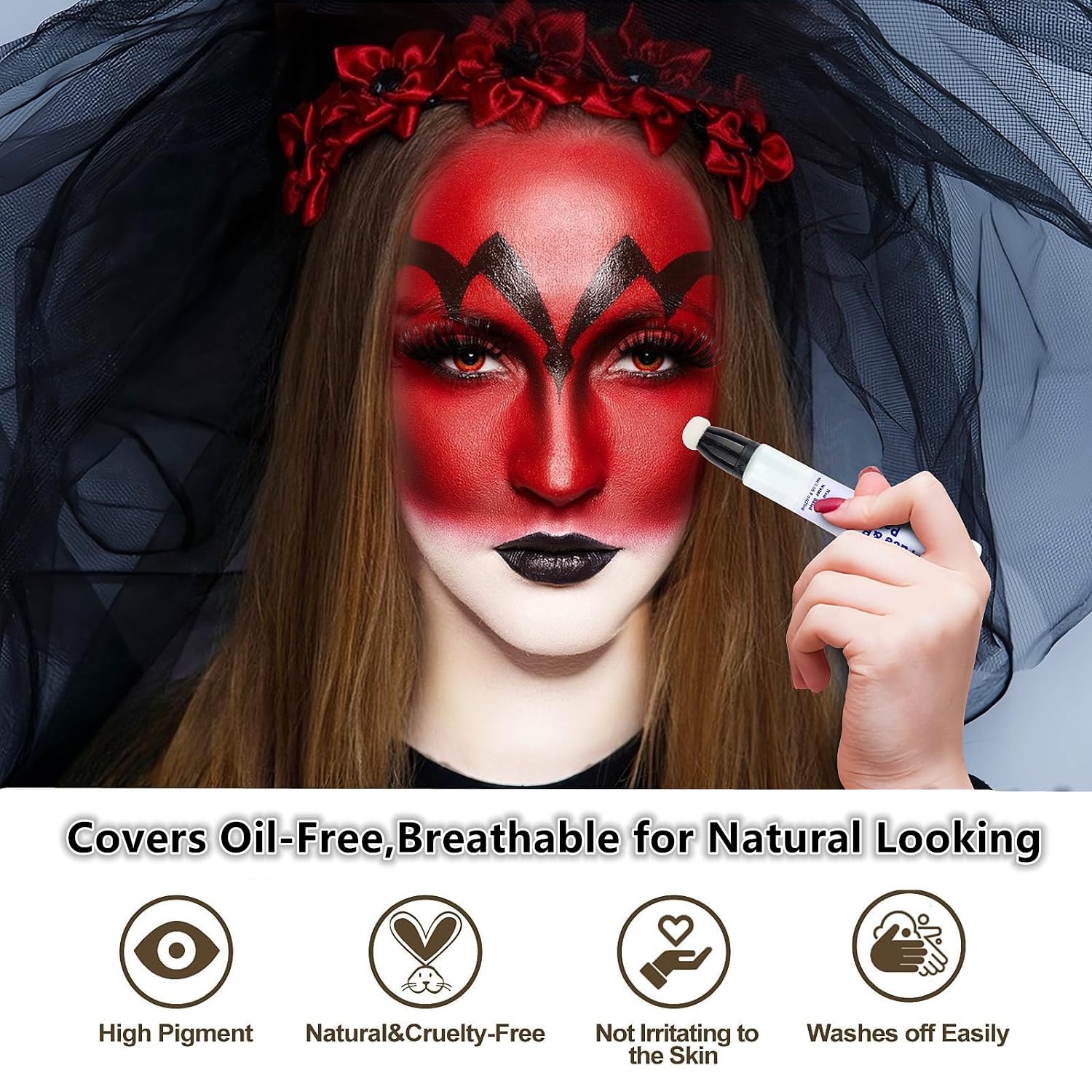 Go Ho Teal Face Paint Stick(0.85Oz),Water Based Cream Teal Body Paint Washable,Face Paint Kit Covers Oil-Free,Halloween Cosplay