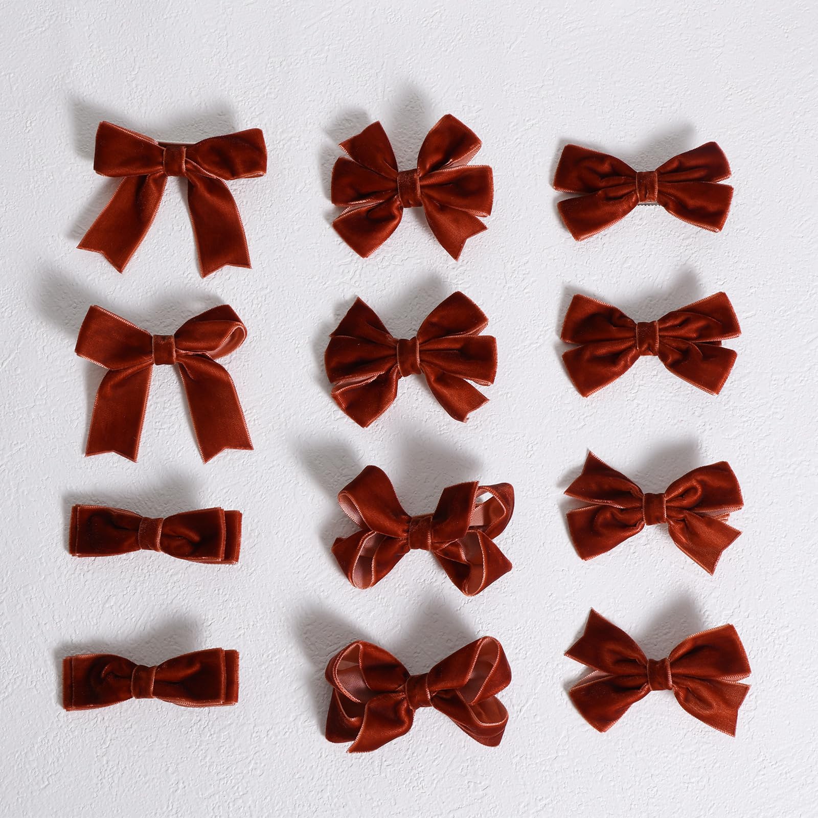 12 Pcs Brown Velvet Ribbon Hair Bows for Little Teen Toddler Baby Girls Kids 3in Small Fall Dress Bow Alligator Clips Everyday G