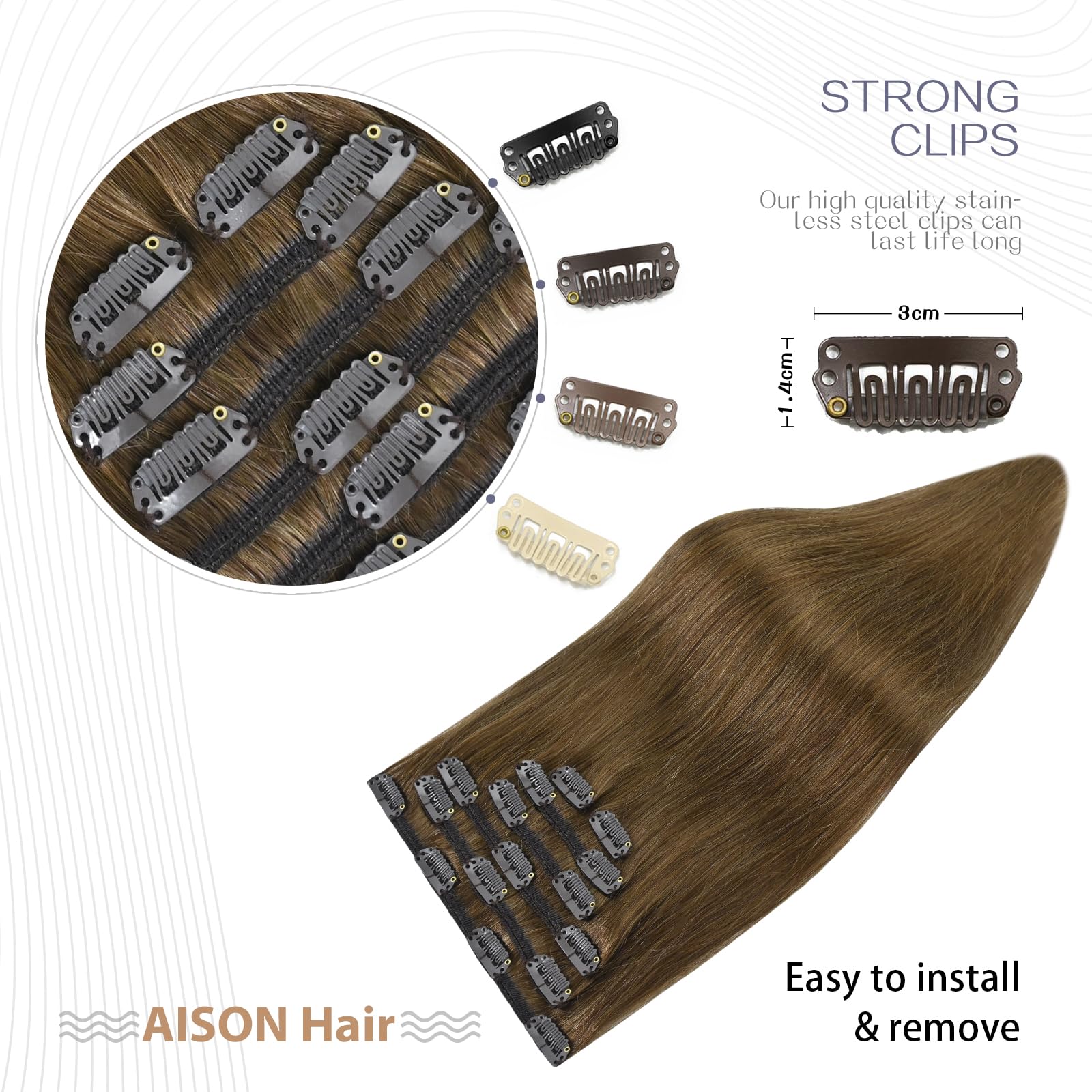 Aison Light Brown Clip in Hair Extensions Real Human Hair 70G 100% Remy Human Hair Clip in Extensions for Women 7pcs 16clips One