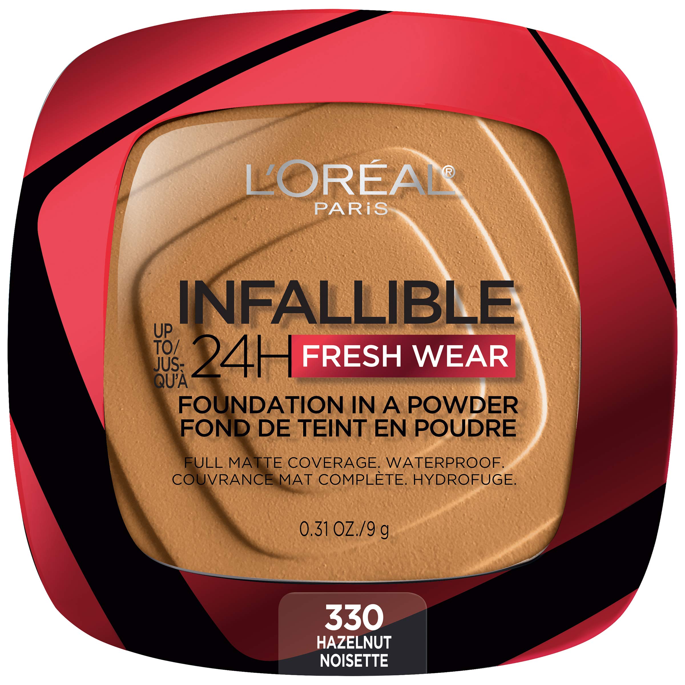 LOreal Paris Makeup Infallible Fresh Wear Foundation in a Powder, Up to 24H Wear, Waterproof, Hazelnut, 0.31 oz.