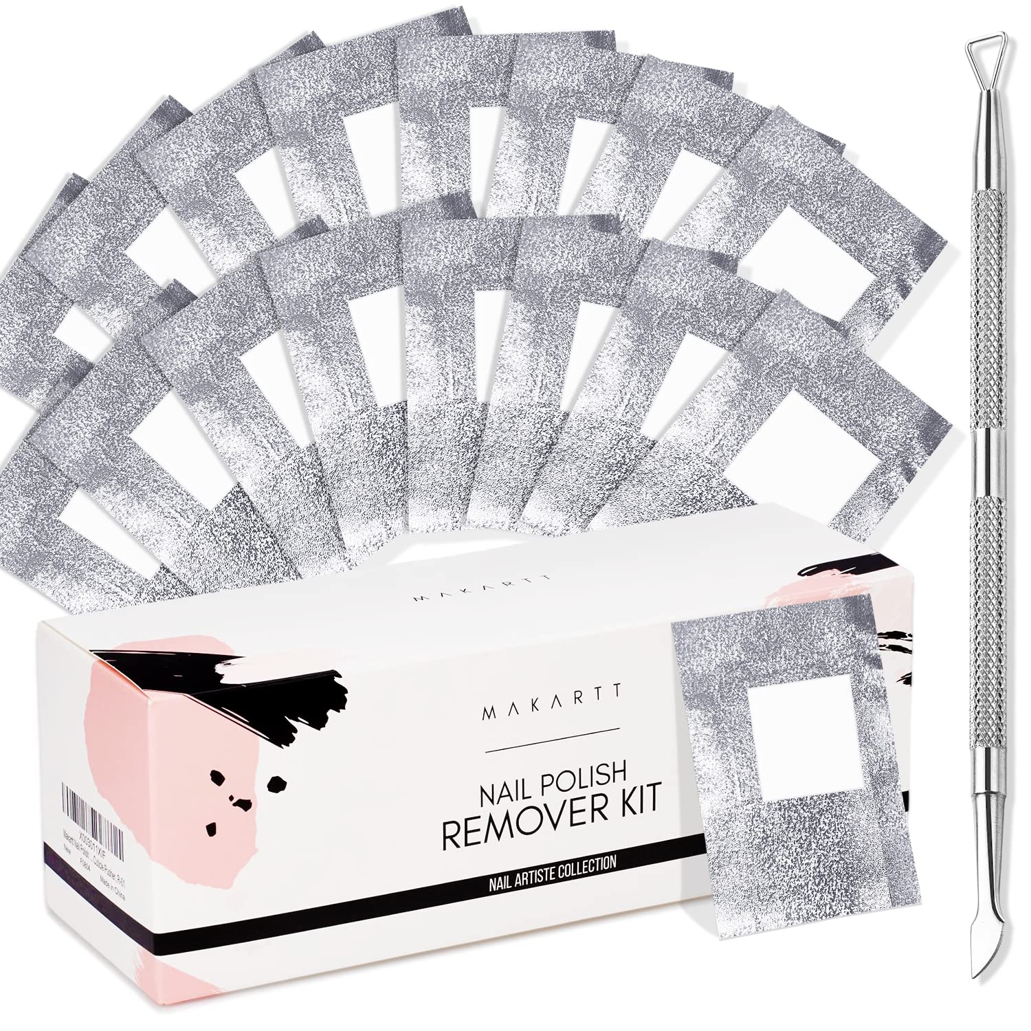 Makartt Nail Polish Nail Gel Remover Soak Off Gel Nail Polish Remover Foil Wraps 200pcs with Larger Cotton Pad 1 pcs Cuticle Pus