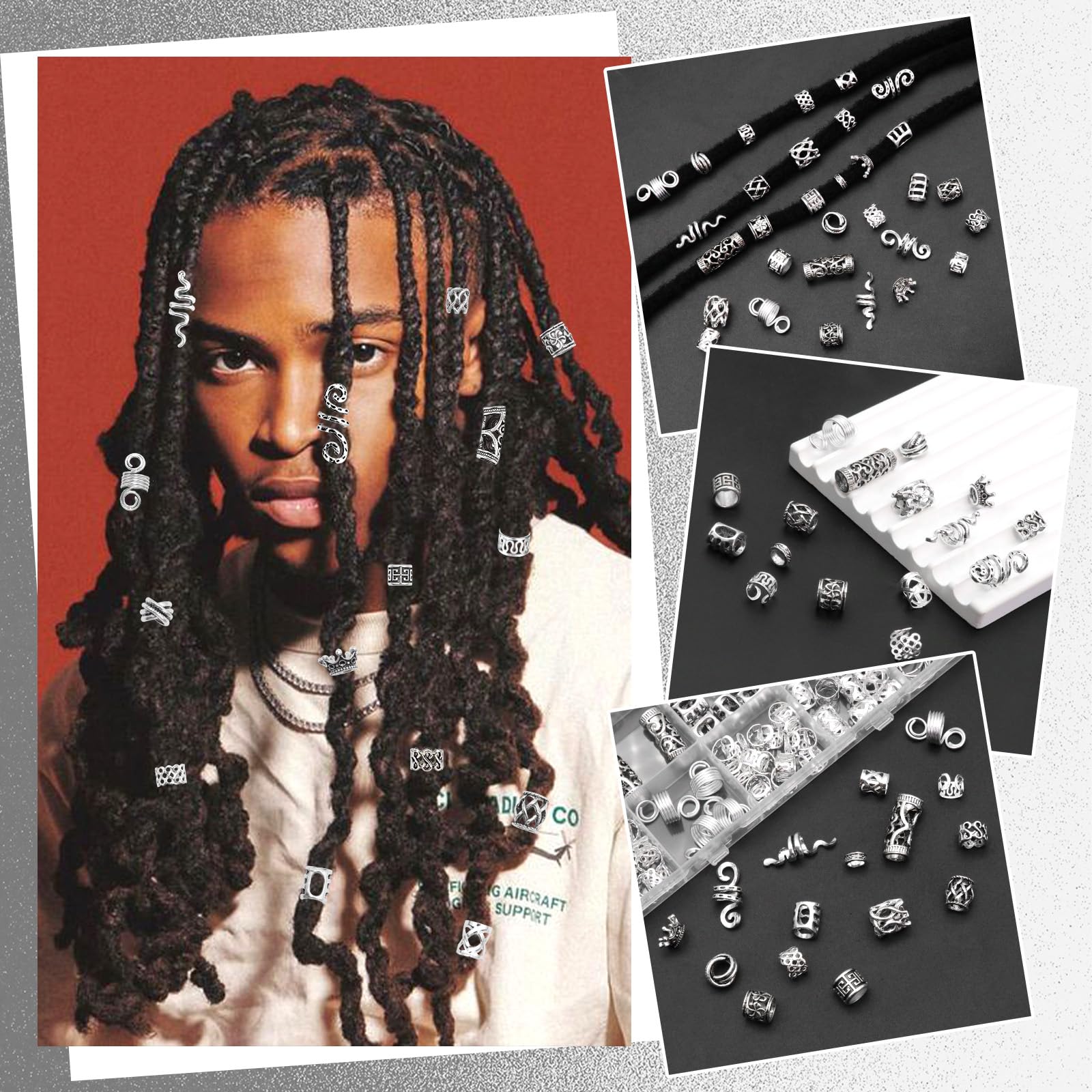 Naiska Vikings Hair Jewelry For Braids 231Pcs Norse Runes Tube Beads Cross Snake Loc Dreadlock Accessories Non-Piercing Ear Cuff