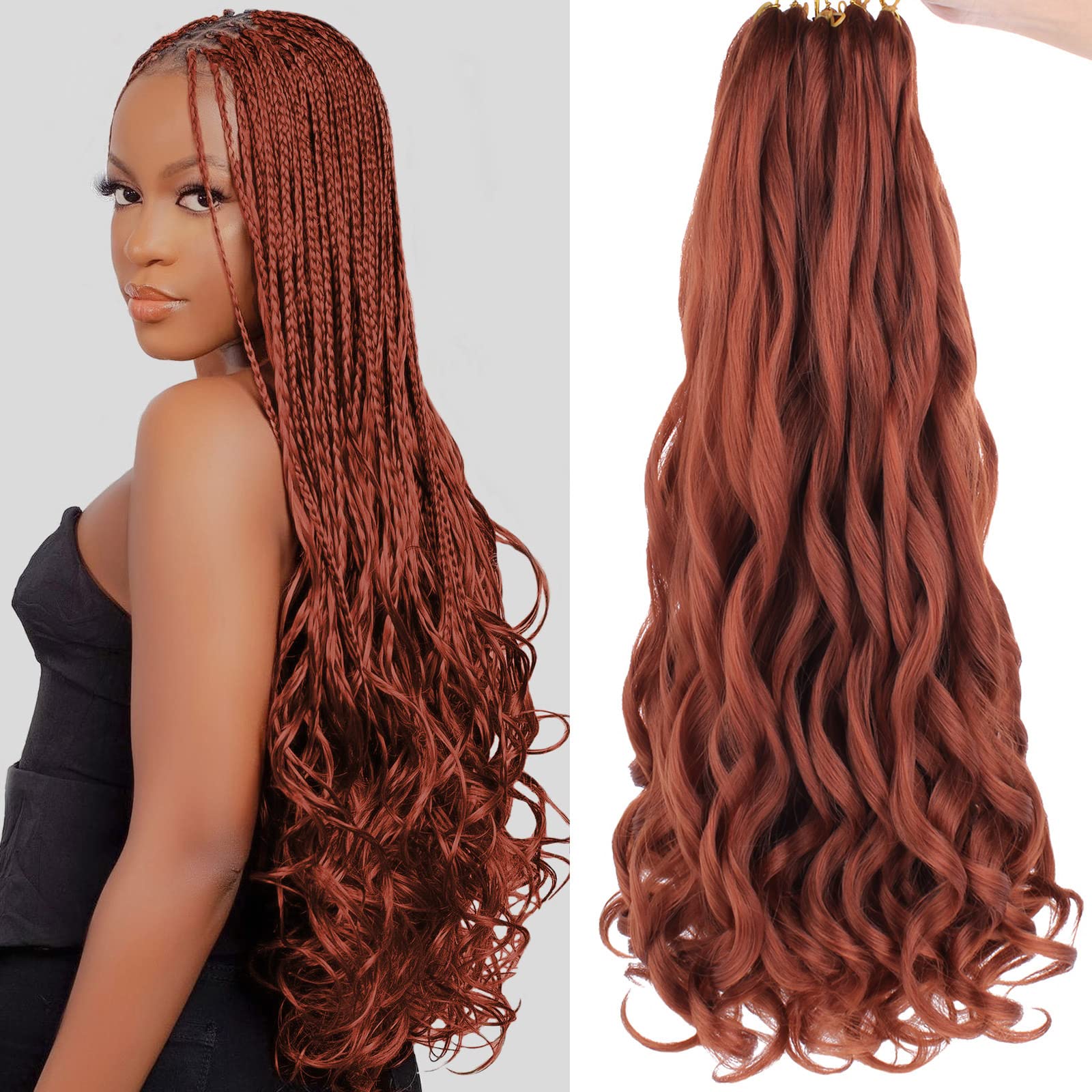 COOKOO 9 Packs 22 Inch Premium Bouncy Braids Hair French Curl Braiding Hair Ginger for Black Women Pre-Stretched Wavy Texture Br