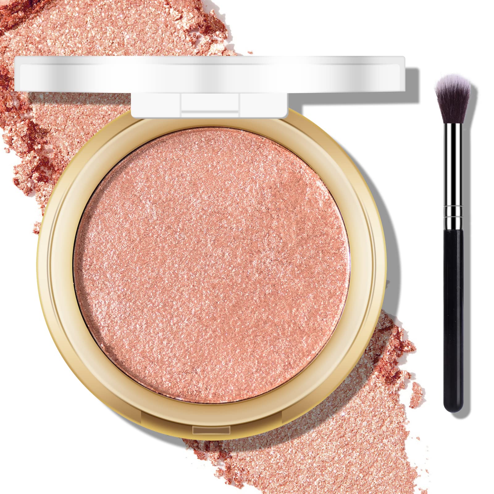 FREEORR Baked Highlighter Powder Palette, Makeup Highlighter Powder Palette Sheer Shimmering Finish Face Highlighters Makeup Ilu
