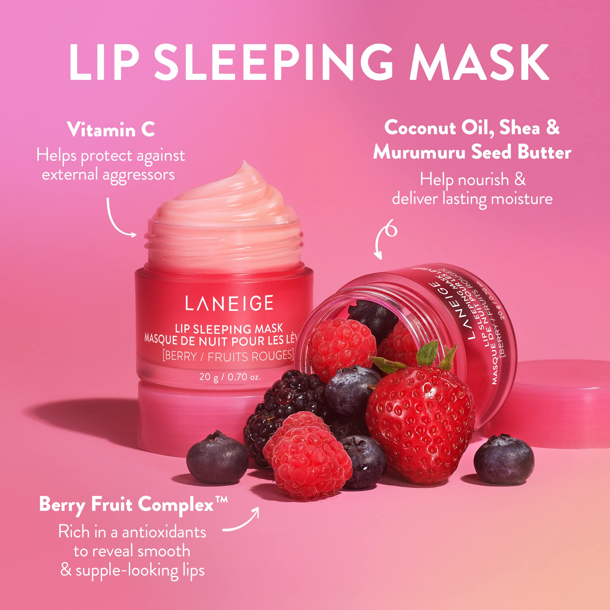LANEIGE Lip Sleeping Mask - Vanilla, 0.7 oz, Nourishing & Hydrating with Vitamin C, Clear