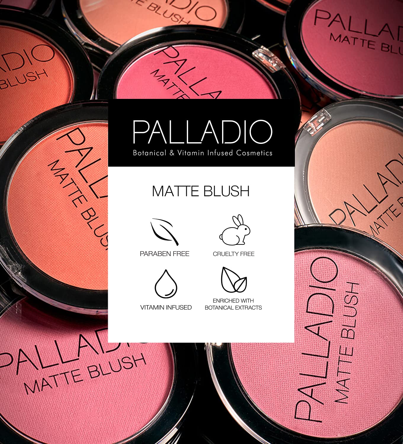 Palladio Matte Blush, Brushes Onto Cheeks Smoothly, Soft Matte Look And Even Finish, Flawless Velvety Coverage, Effortless Blend