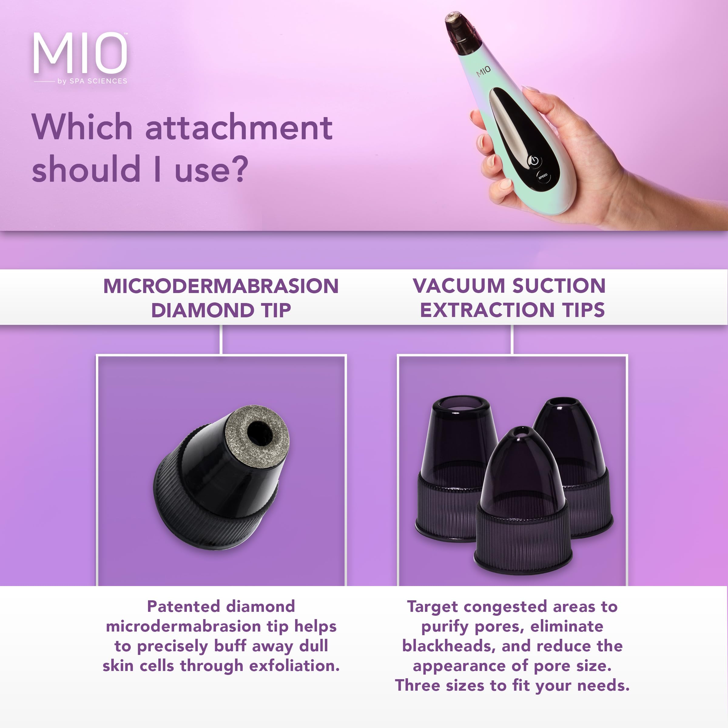 Spa Sciences MIO Diamond Microdermabrasion Blackhead Remover, Pore Suction Tool-Rechargeable-Dermatologist Recommended Skin Resu