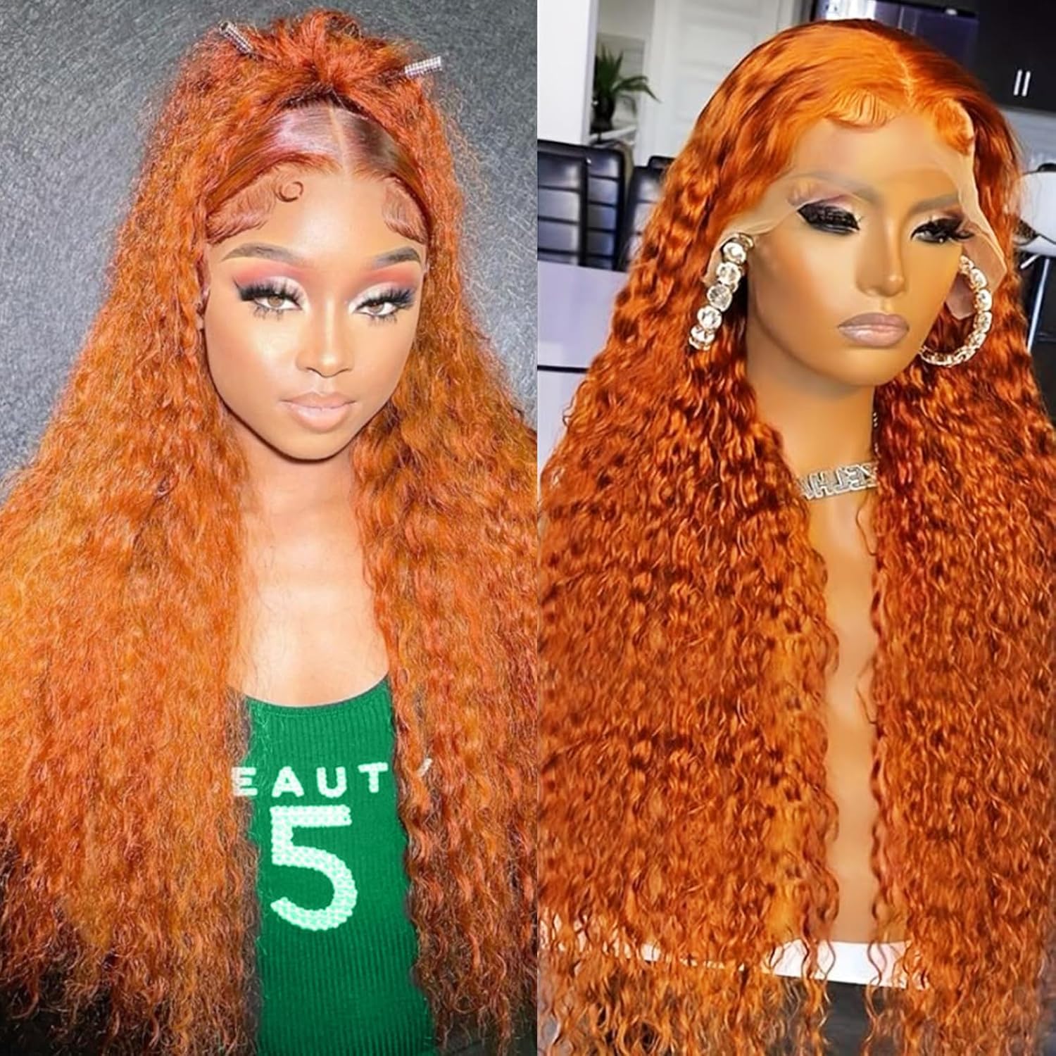 30 Inch Human Hair Lace Front Wig - Deep Wave, Curly & Wavy Styles - 13x6 Density - Orange Ginger Color