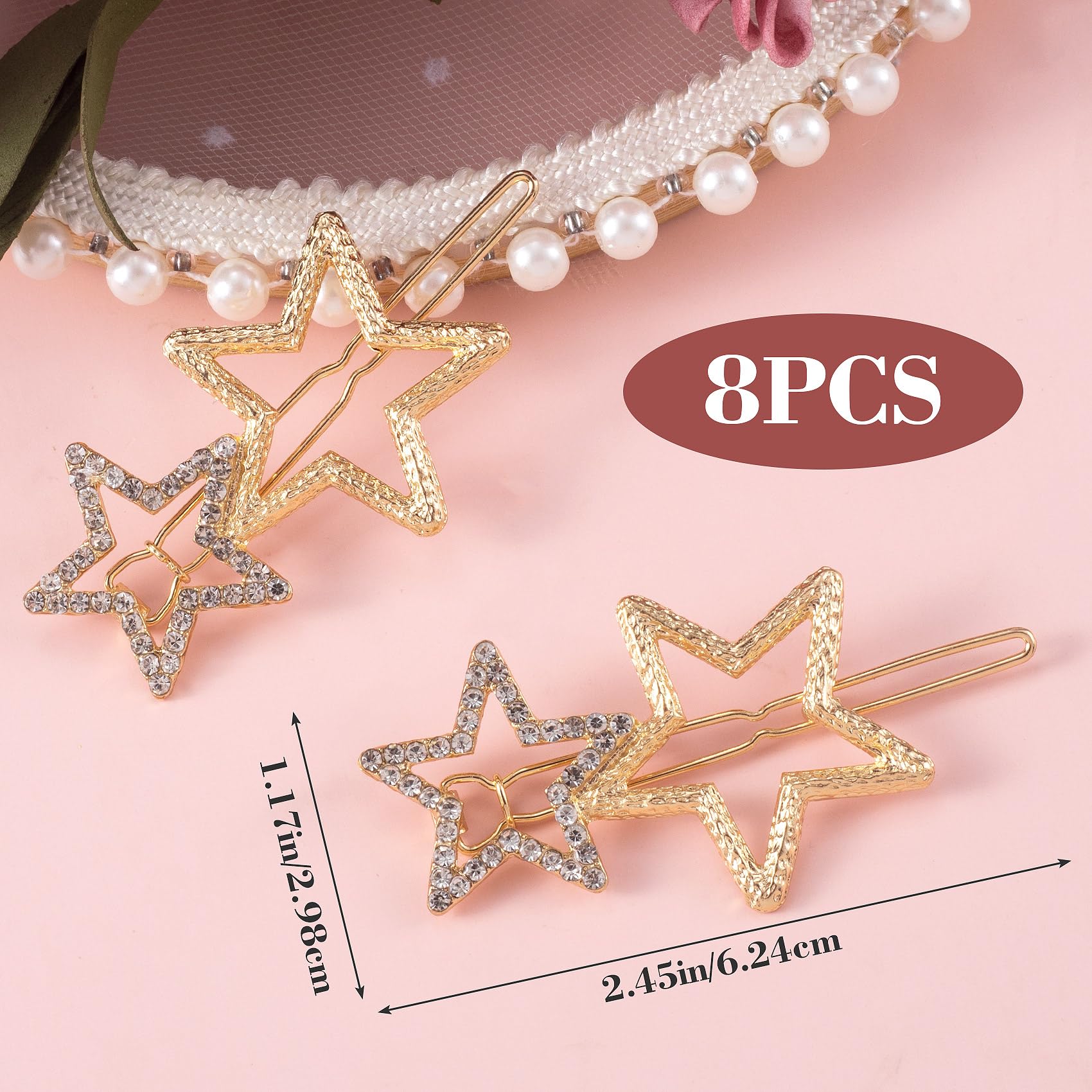 Oiiki Hair Clip, 8Pcs Gold Star Hair Barrettes, Hollow Geometric Hair Pins With Rhinestone, Elegant Metal Hair Clips For Women G