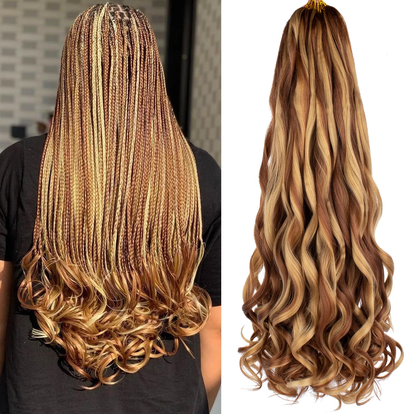 COOKOO 9 Pack 18 Inch Pre Stretched French Curly Braiding Hair for Goddess Box Braids Mix Two Tone Loose Curly Braids Spanish Cu