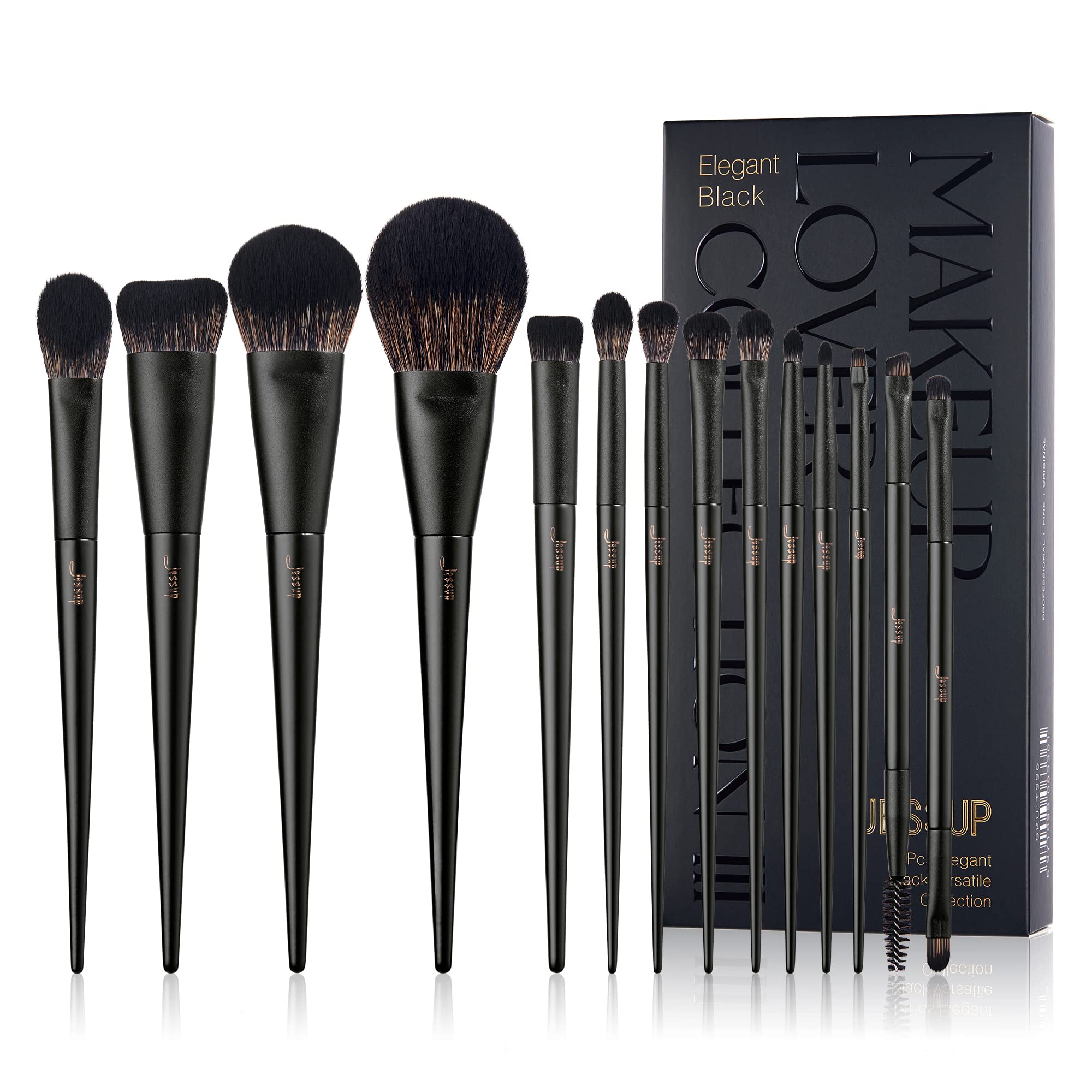 Makeup Brushes Set Jessup Make Up Brushes 14Pcs Black Kabuki Foundation Eyeshadow Contour Concealer Powder Eyeliner Crease Eyebr