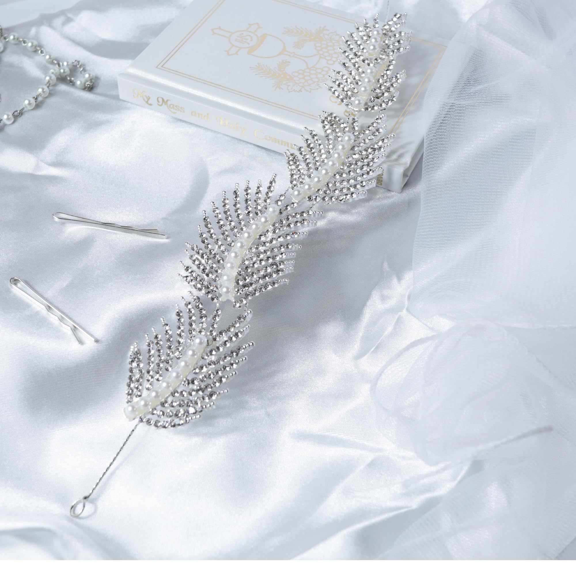 Needzo Silver Rhinestone Hair Accessory, Headband for First Communion, Weddings, Flower Girl, and Bridal Events, Sparkly Vine, C