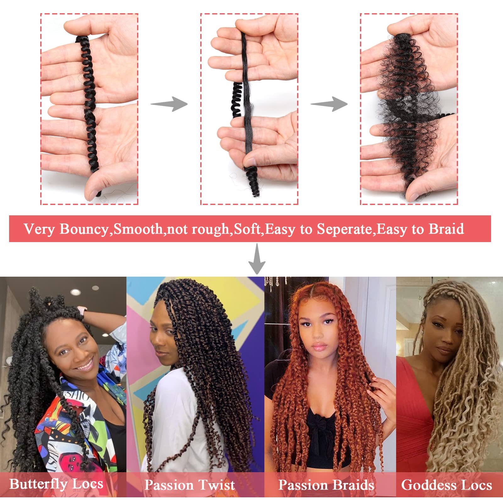Leeven 18 Inch Water Wave Passion Twist Crochet Braids Hair For Butterfly Locs Crochet Hair Hot Water Setting Copper Red Passion