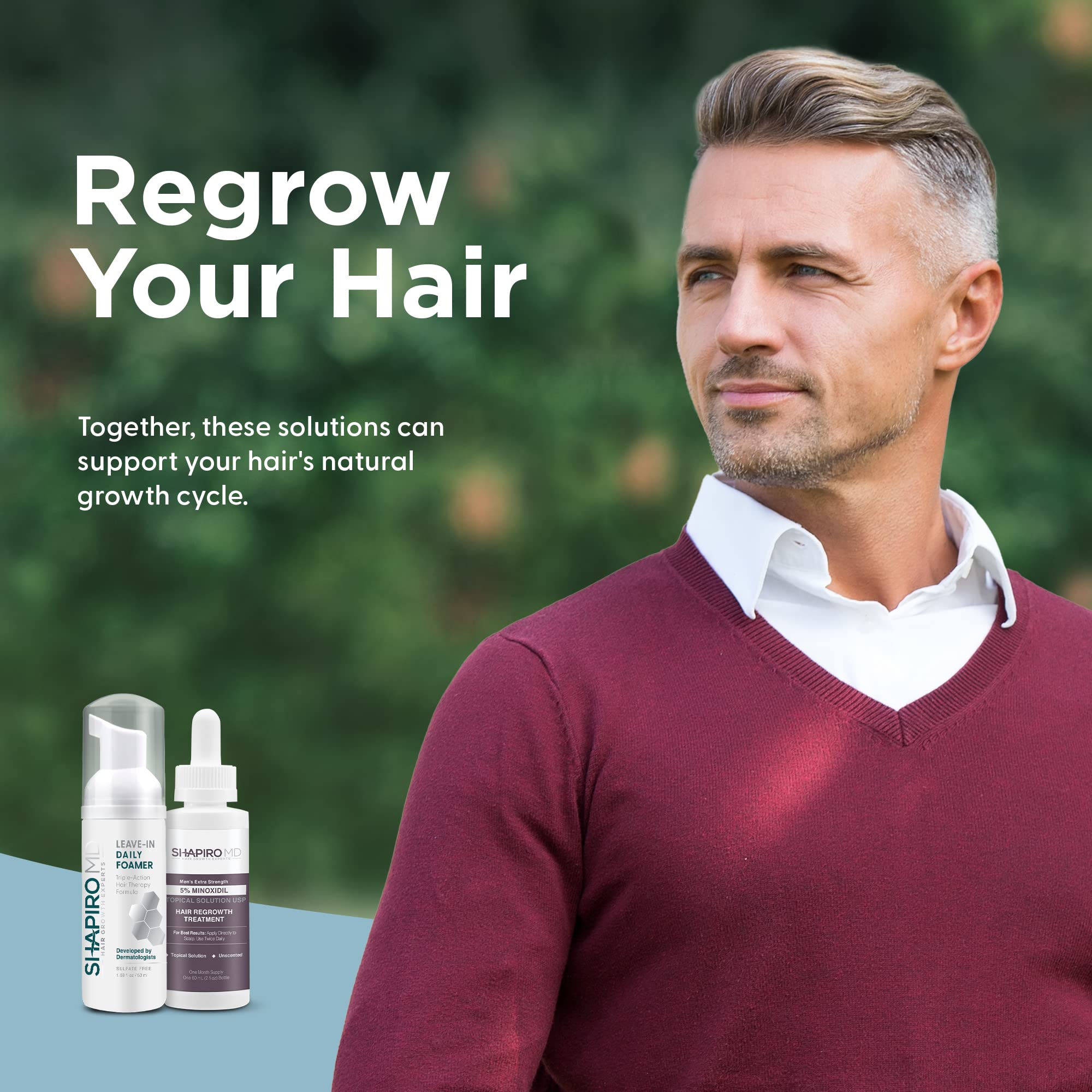 Shapiro MD Hair Growth Experts Mens Regrowth Travel Kit: Leave-In Foamer, 5% Minoxidil. Achieve Thicker, Fuller and Healthier Lo