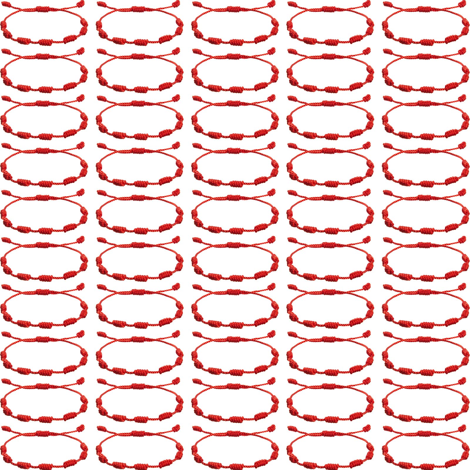 Epakh 50 Pieces Red String Bracelets 7 Knot Braided Bracelet Adjustable Cord Kabbalah Protection Bracelet Handmade Friendship Am