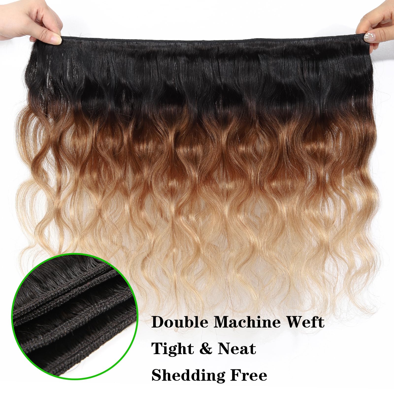 10A Ombre Human Body Wave Hair Bundles With Closure Ombre Brazilian Human Hair (T1B/4/27,20 22 24+18) Ombre Brazilian Virgin Rem