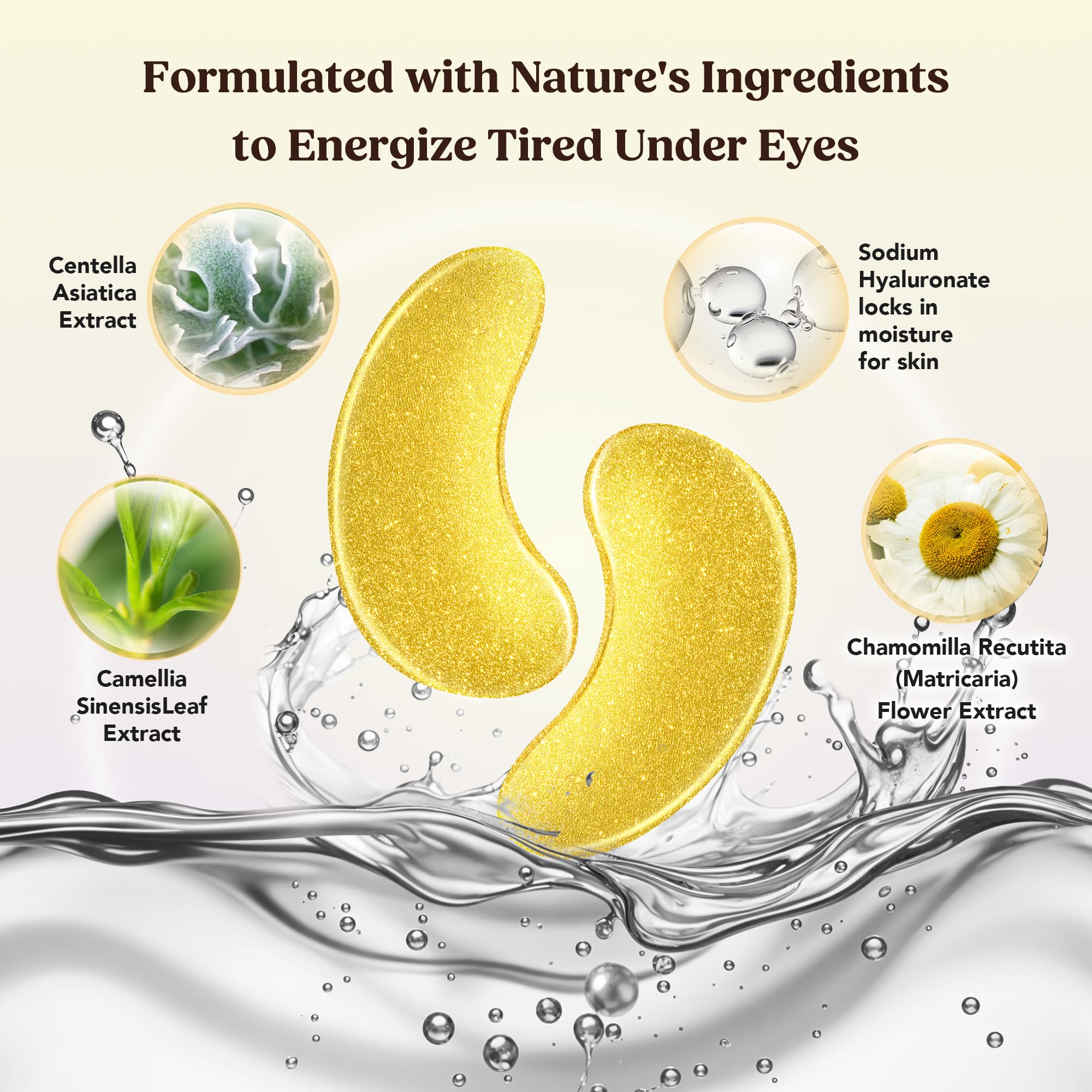 DERMORA Golden Glow Under Eye Patches - 30 Pairs Eye Gels for Dark Circles & Puffy Eyes, Rejuvenating Treatment, Original Color