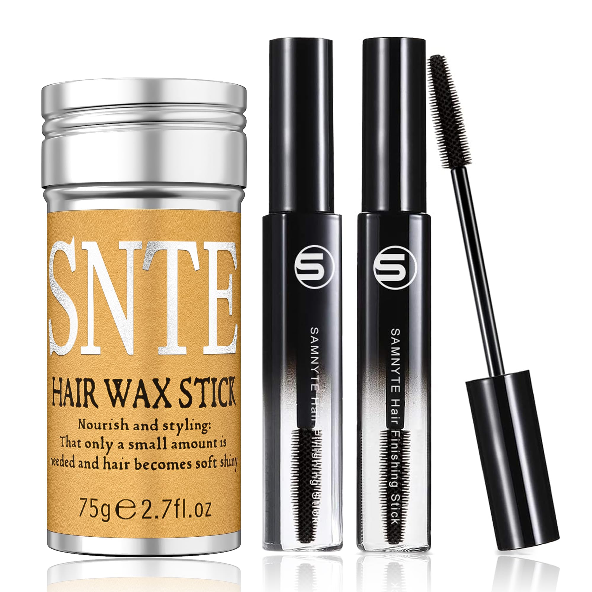 Samnyte Hair Wax Stick for Flyaways - 3 Piece Set, Long-Lasting Hold, Brown Hair Finishing Stick