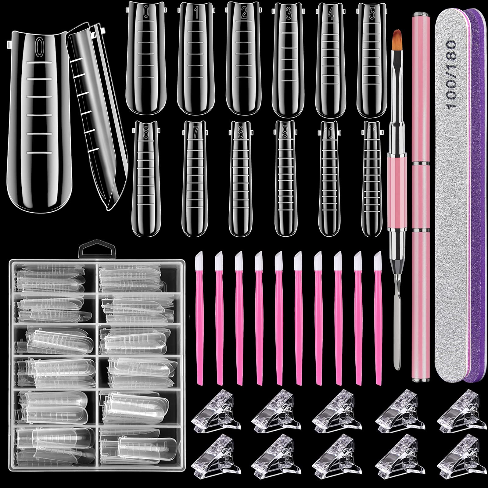 Dual Nail Forms Set,TsMADDTs Clear Acrylic Coffin Nail Forms Set with 120pcs Gel Nail Molds 10pcs Clear Nail Tips Clips,Nail Gel