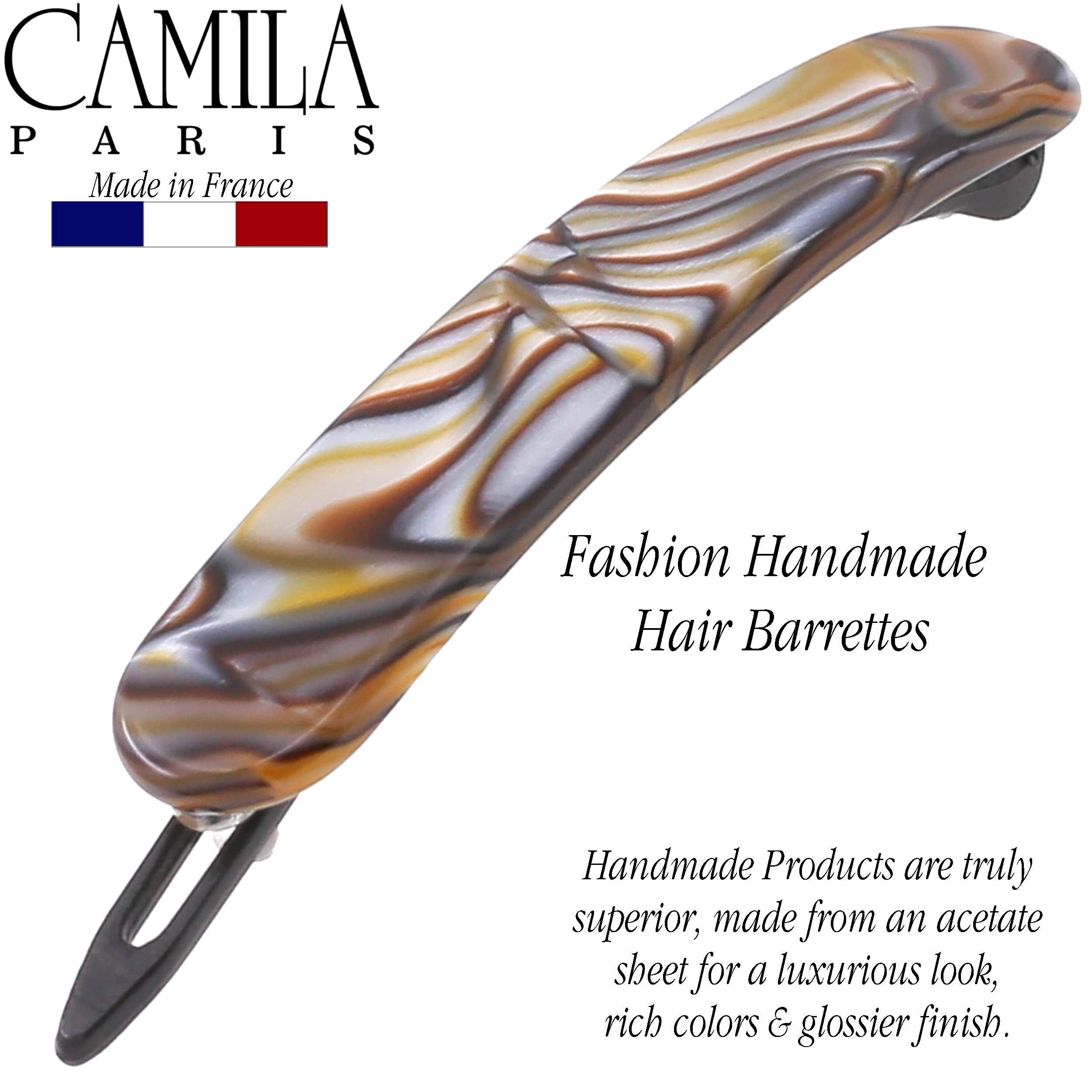 Camila Paris Cp2818 French Hair Barrette Clip For Girls, Handmade, Onyx, Metal-Free Closure Strong Hold Grip Hair Clips For Wome
