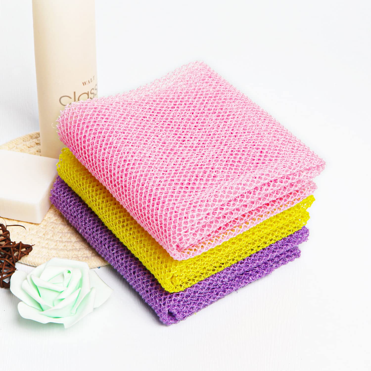 Gigules, 3 Pieces African Net Bath Sponge African Exfoliating African Scrubbing Long Net Rag African Wash Net Shower Body Scrubb
