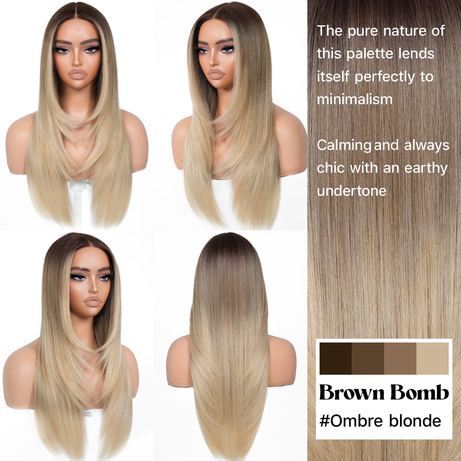 BrownBomb Ombre Blonde Wear and Go Glueless Wigs Pre Plucked Pre Cut for Beginners Synthetic Lace Front Wigs With Bangs Blonde L