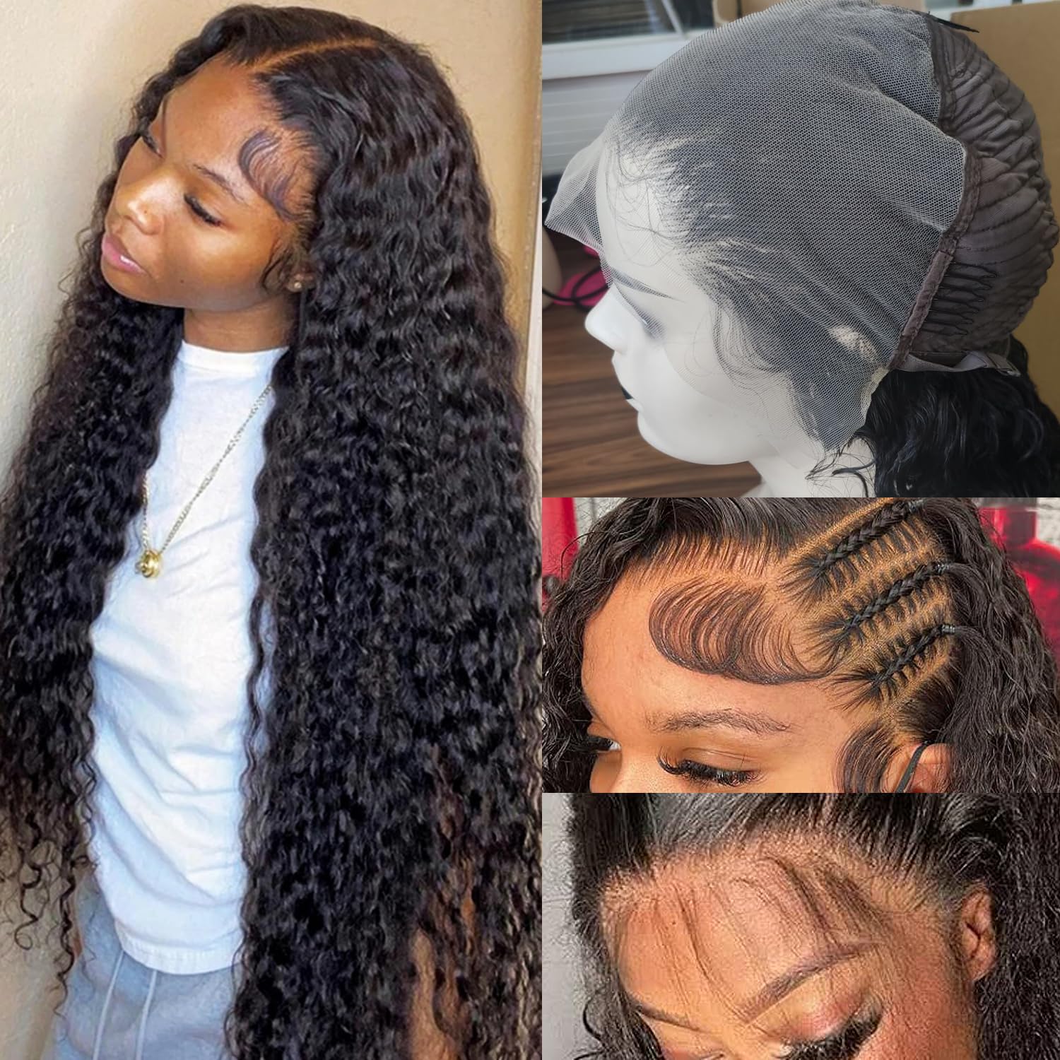 Lemoda Deep Wave 13x6 Full Lace Frontal Wig Human Hair 180% Density HD Lace Pre Plucked Deep Wave Frontal Wig Human Hair 22Inch 