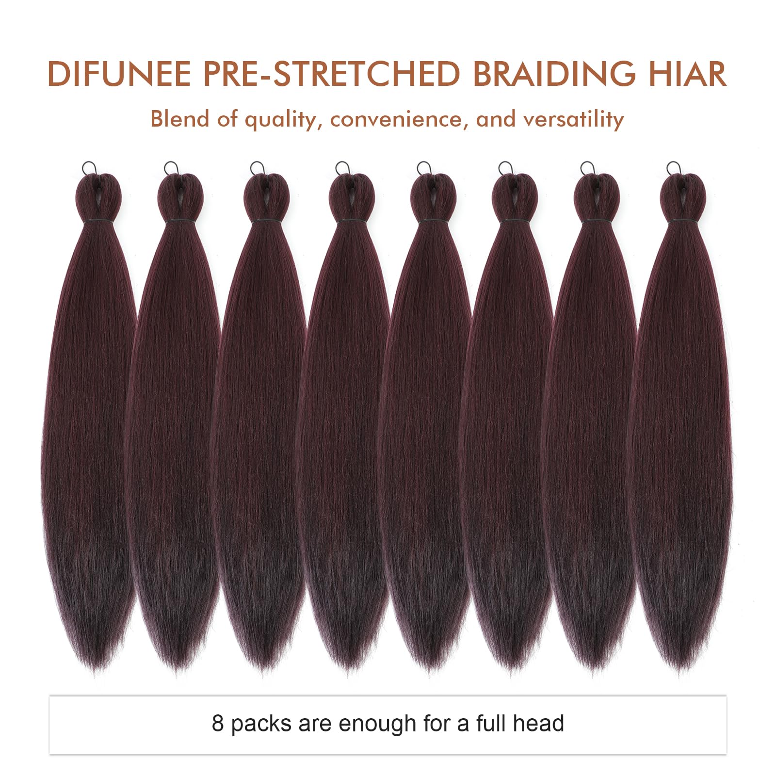 Difunee Pre-Stretched Braiding Hair - 16 Inch 8 Packs Burgundy Short Braiding Hair For Twist Or Box Braids, Yaki Texture Hot Wat