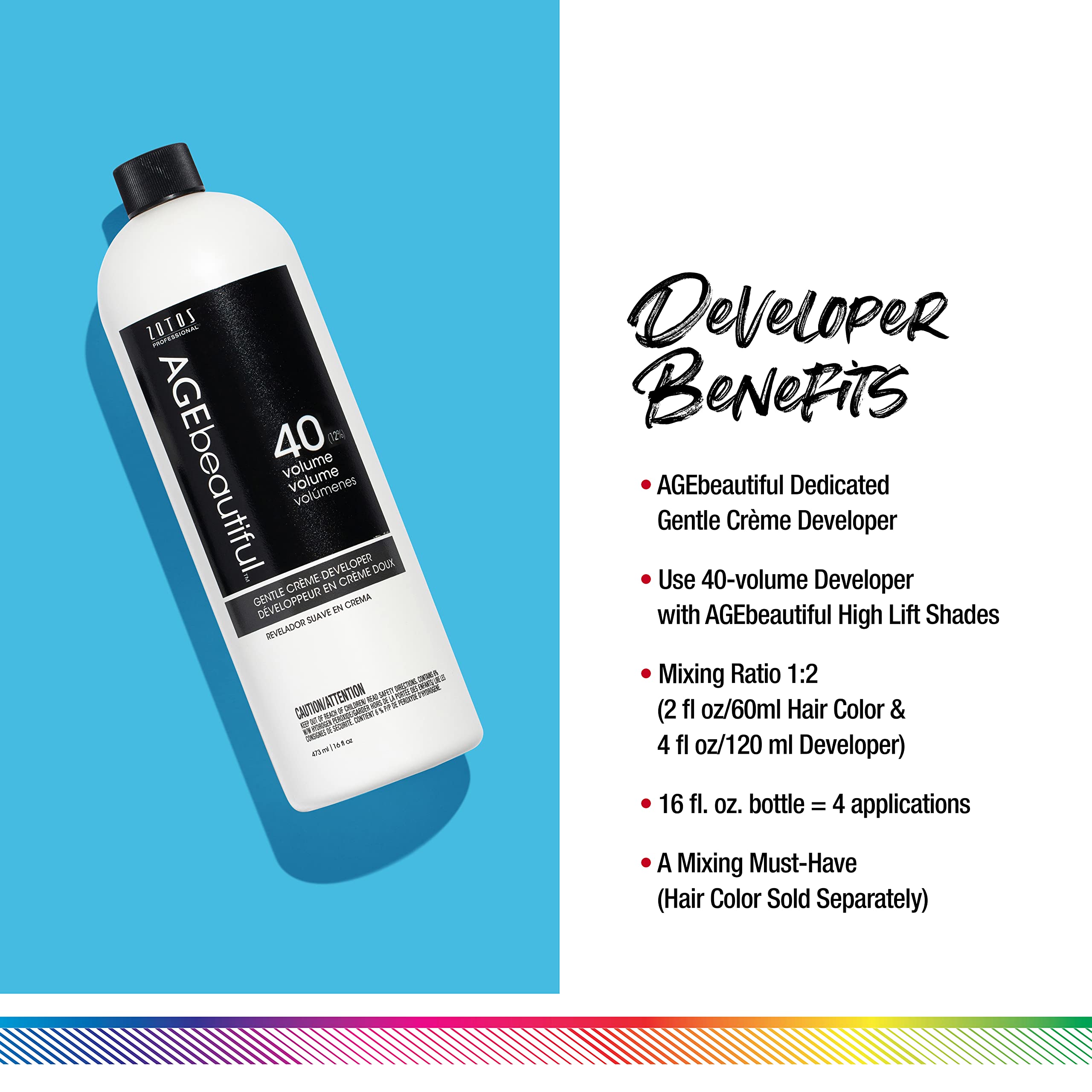 AGEbeautiful 40 Volume Gentle Creme Hair Developer | For Professional Salon Coloring | Long Lasting Color | 16 Fl Oz