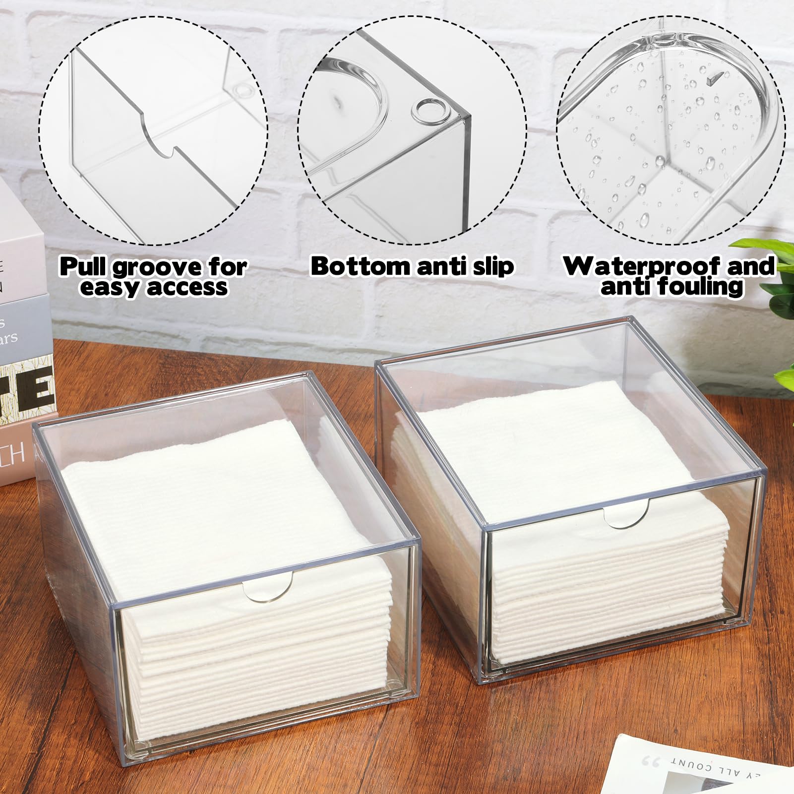 Rainmae 2 Pack Disposable Face Towel Holder, Face Towel Storage Box, Stackable Clear Makeup Organizer with Drawer for Clean Skin