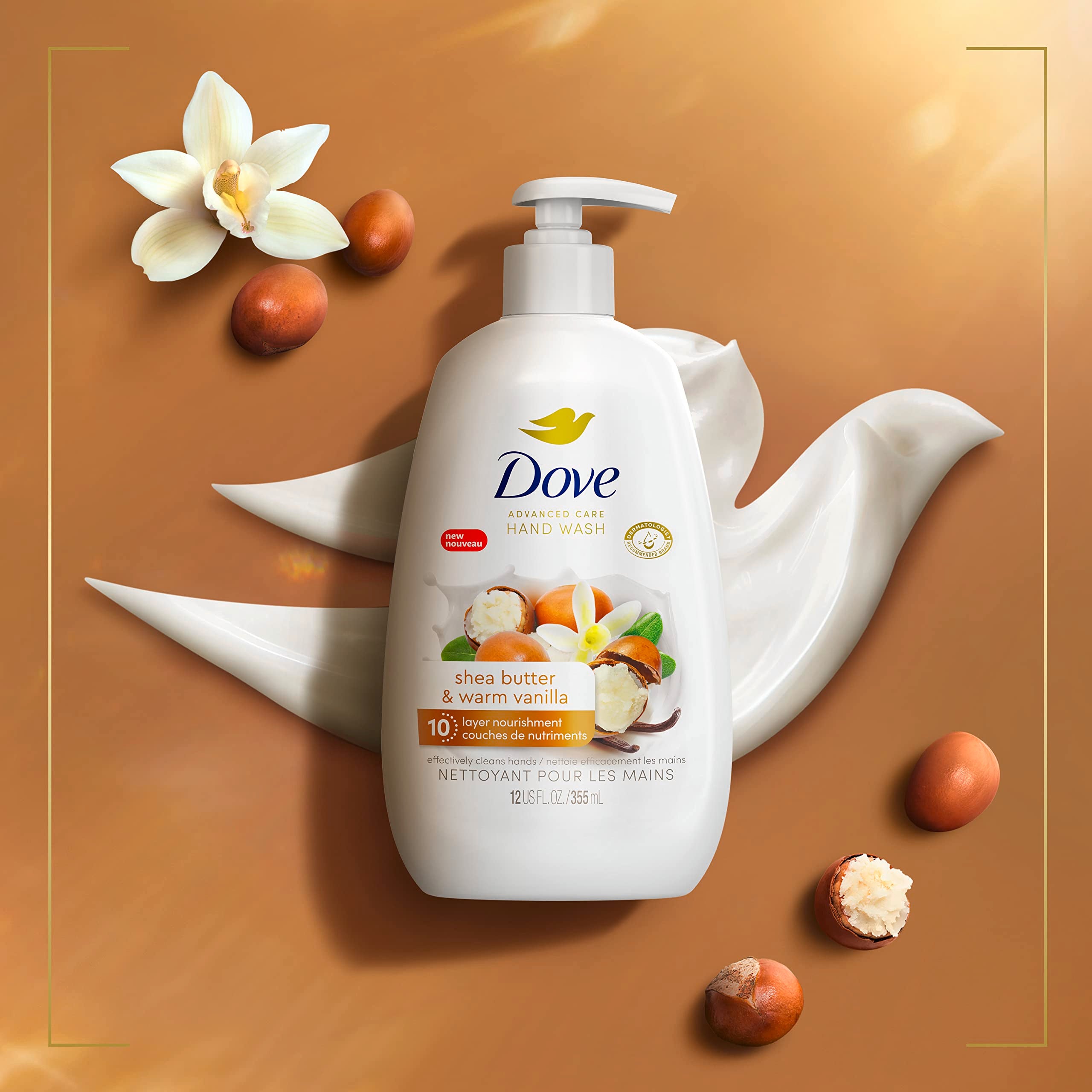 Dove Advanced Care Hand Wash Shea Butter & Warm Vanilla 4 Count For Soft, Smooth Skin, More Moisturizers Than The Leading Ordina