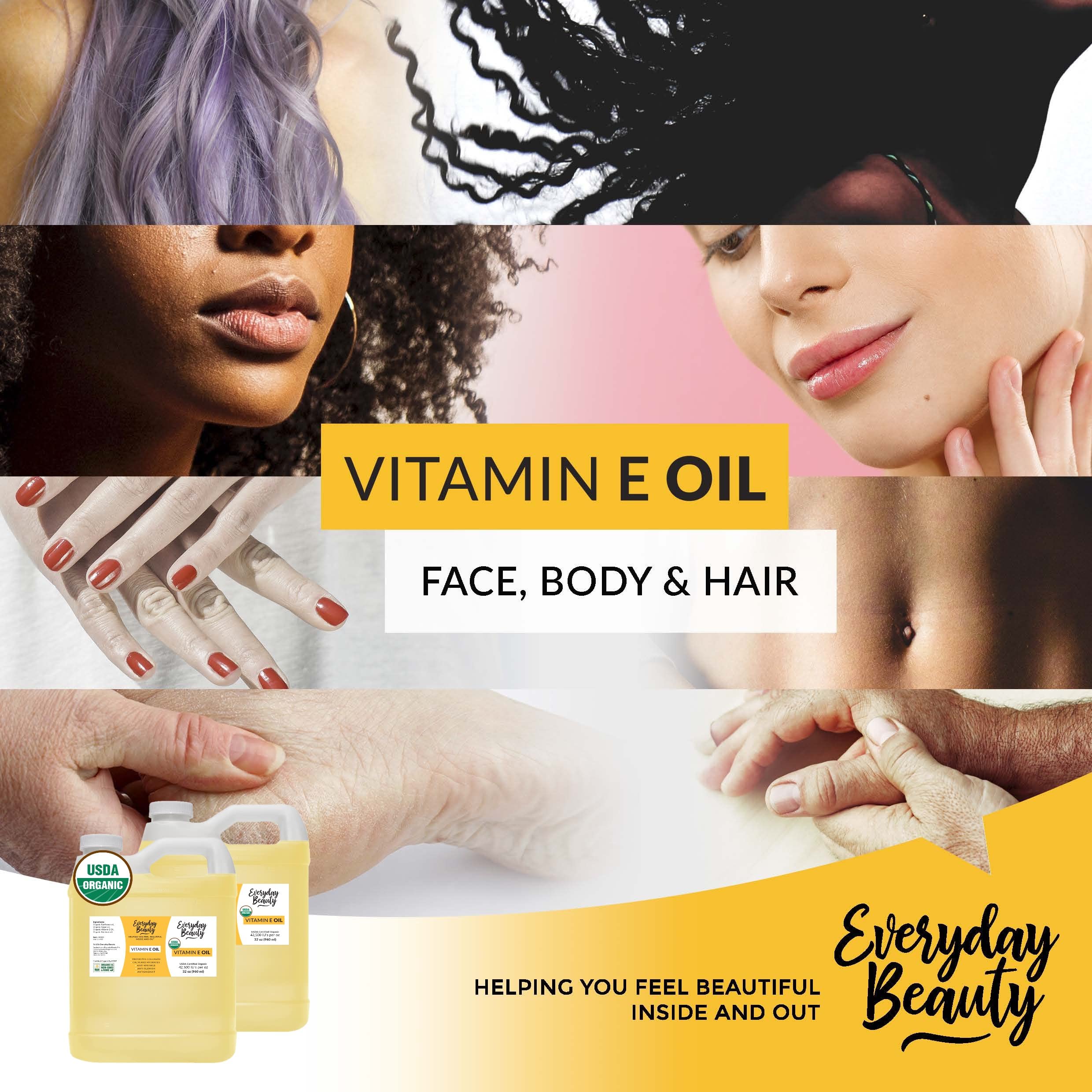 Organic Vitamin E Oil - 64 Oz Bulk Usda Certified 100% All Natural & Plant Based - Light And Unscented Great For Scars After Sur