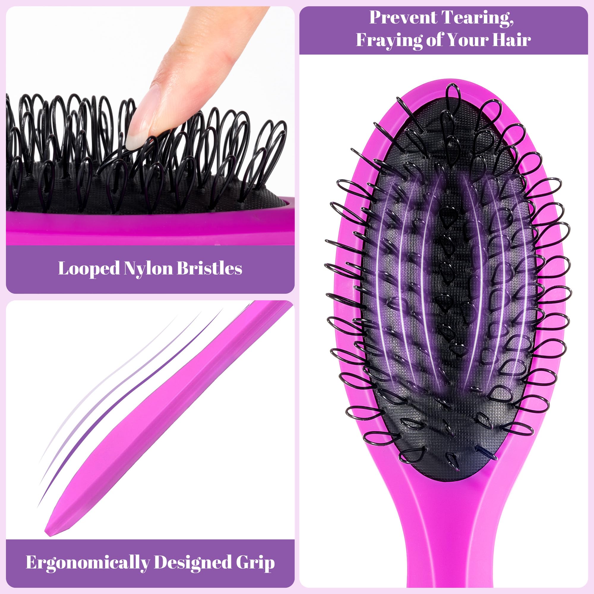 Stylemate Wig Brush Comb Set, 3pcs Professional Styling Extension Brush Kit with Travel Size for Human and Synthetic Hair Smooth