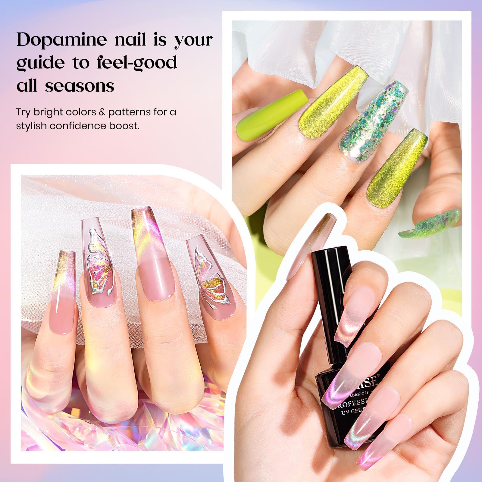 Mizhse 9D Cat Eye Gel Nail Polish 8 Colors, Upgraded Neon Collection Magnetic Gel Polish Set With Magnet Stick, Chameleon Spring